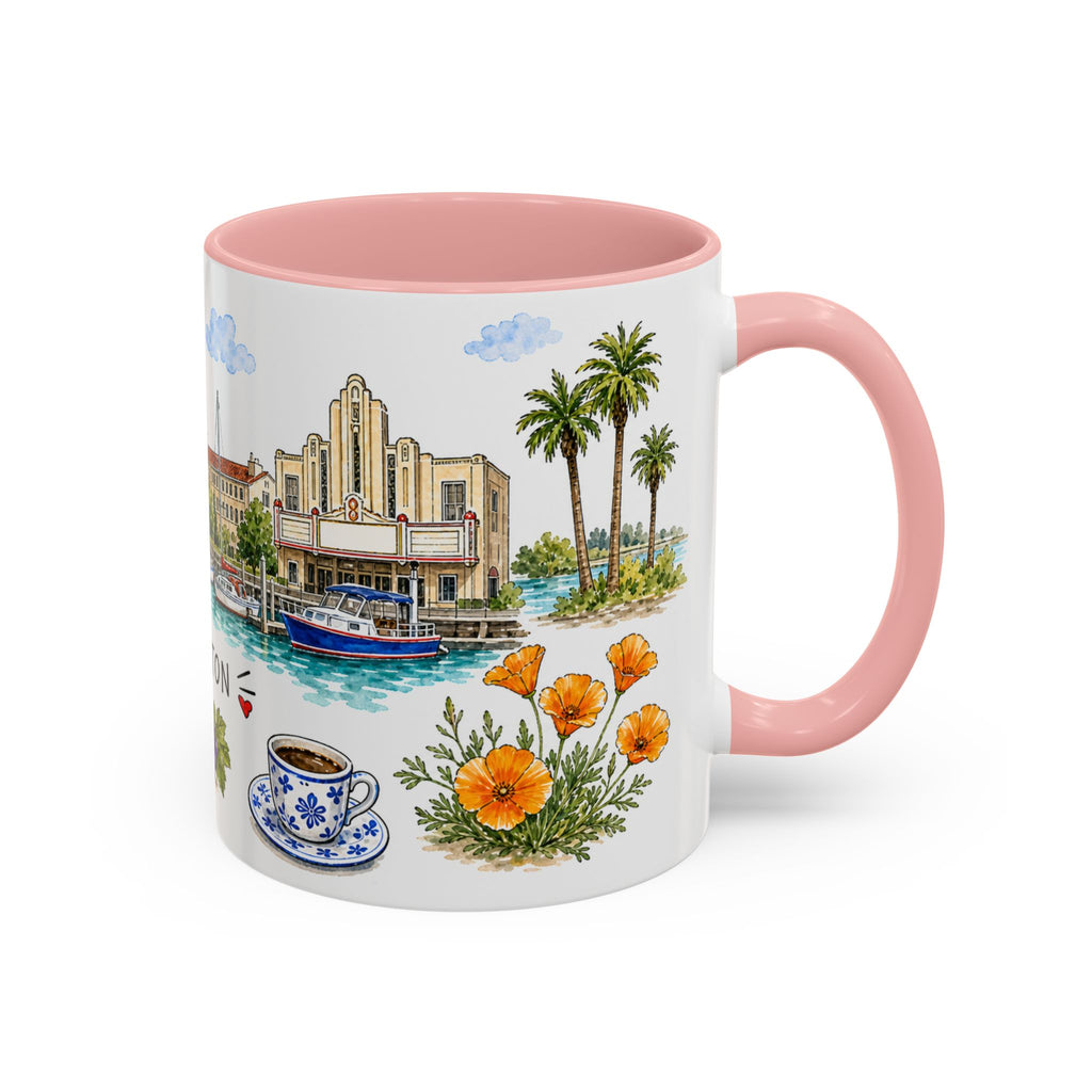 Stockton Illustrated Travel Mug | City Souvenir Accent Coffee Mug | 11oz 15oz Ceramic Cup