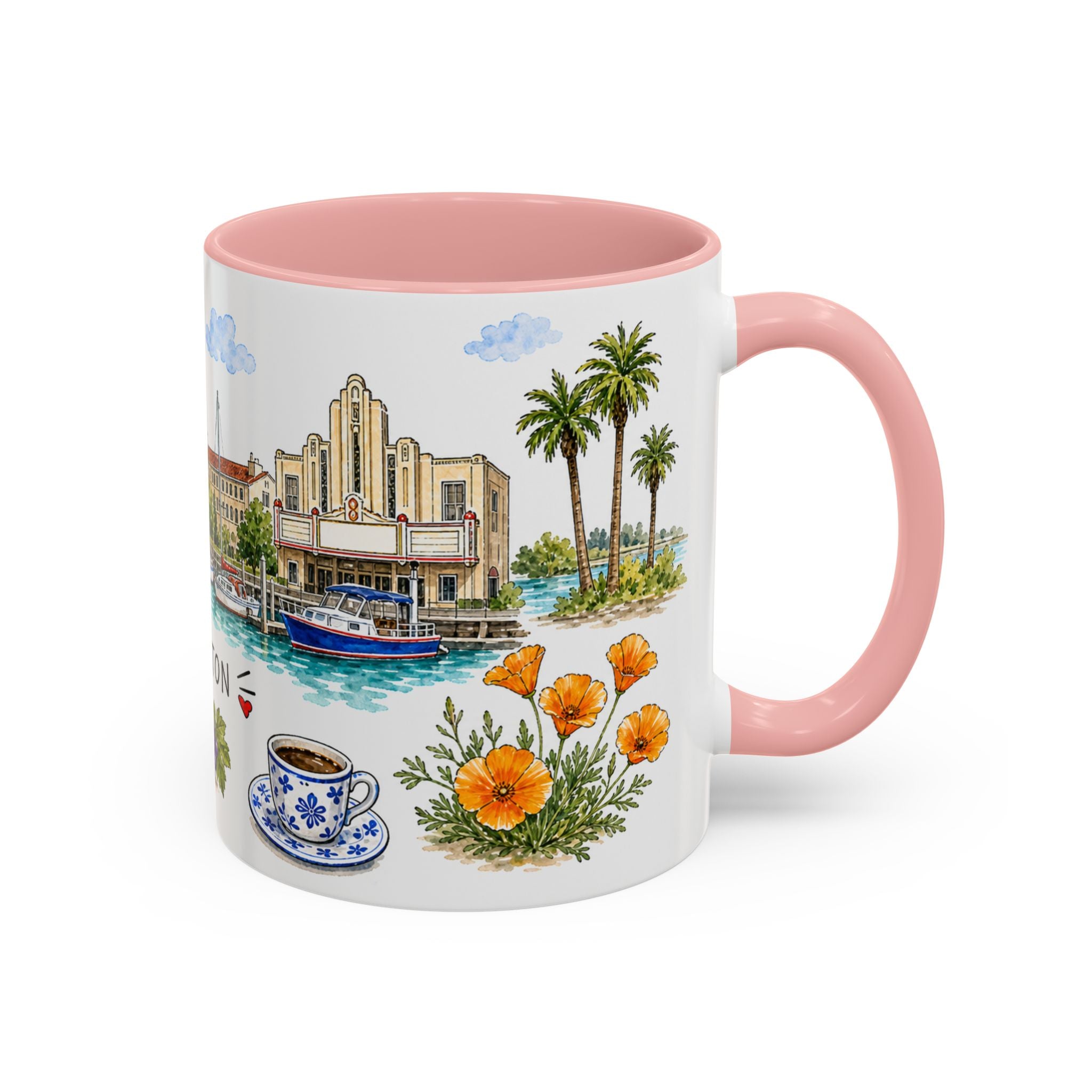Stockton Illustrated Travel Mug | City Souvenir Accent Coffee Mug | 11oz 15oz Ceramic Cup
