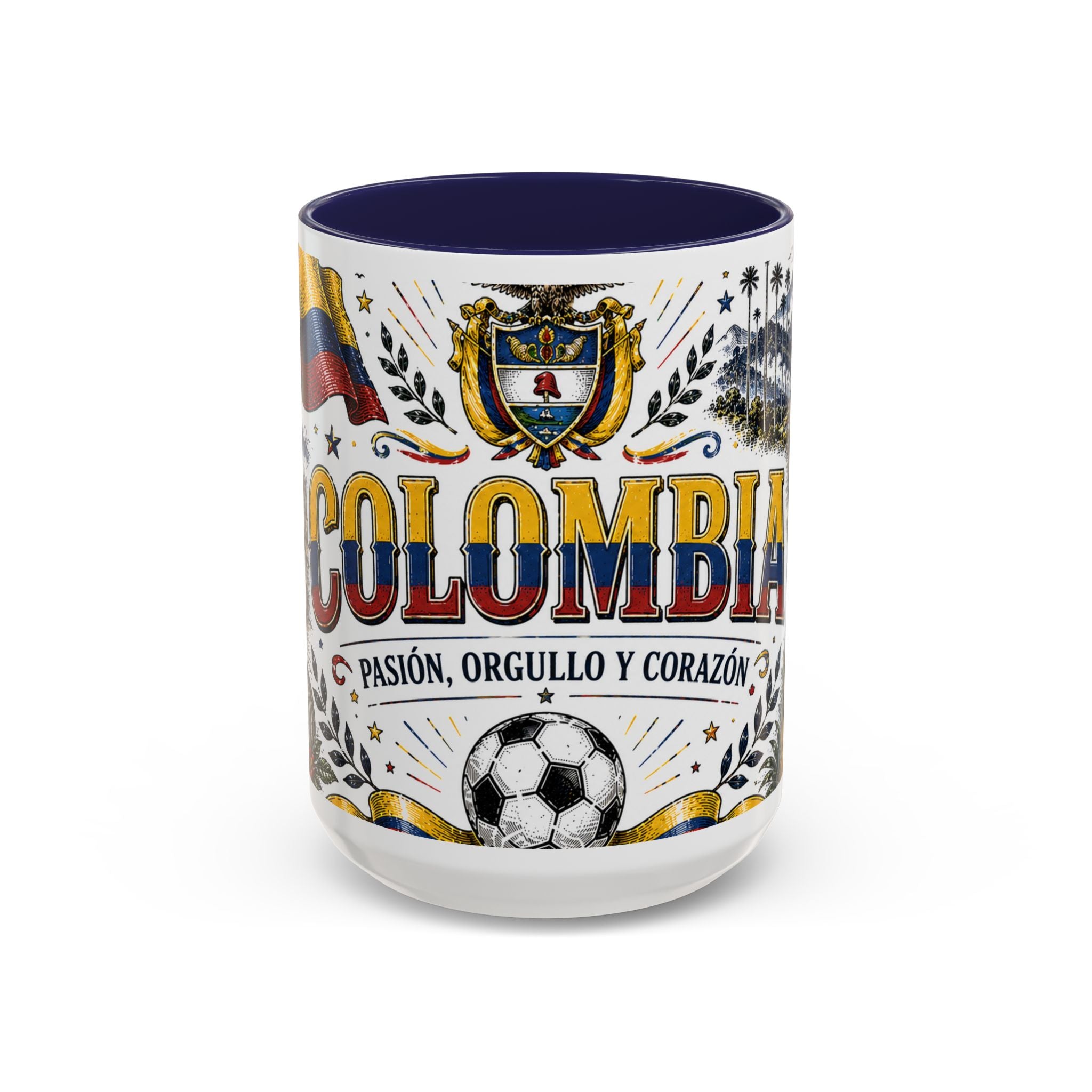 Colombia Soccer Coffee Mug | World Cup Fan Gift | Accent Color Ceramic 11oz 15oz Match Day Cup