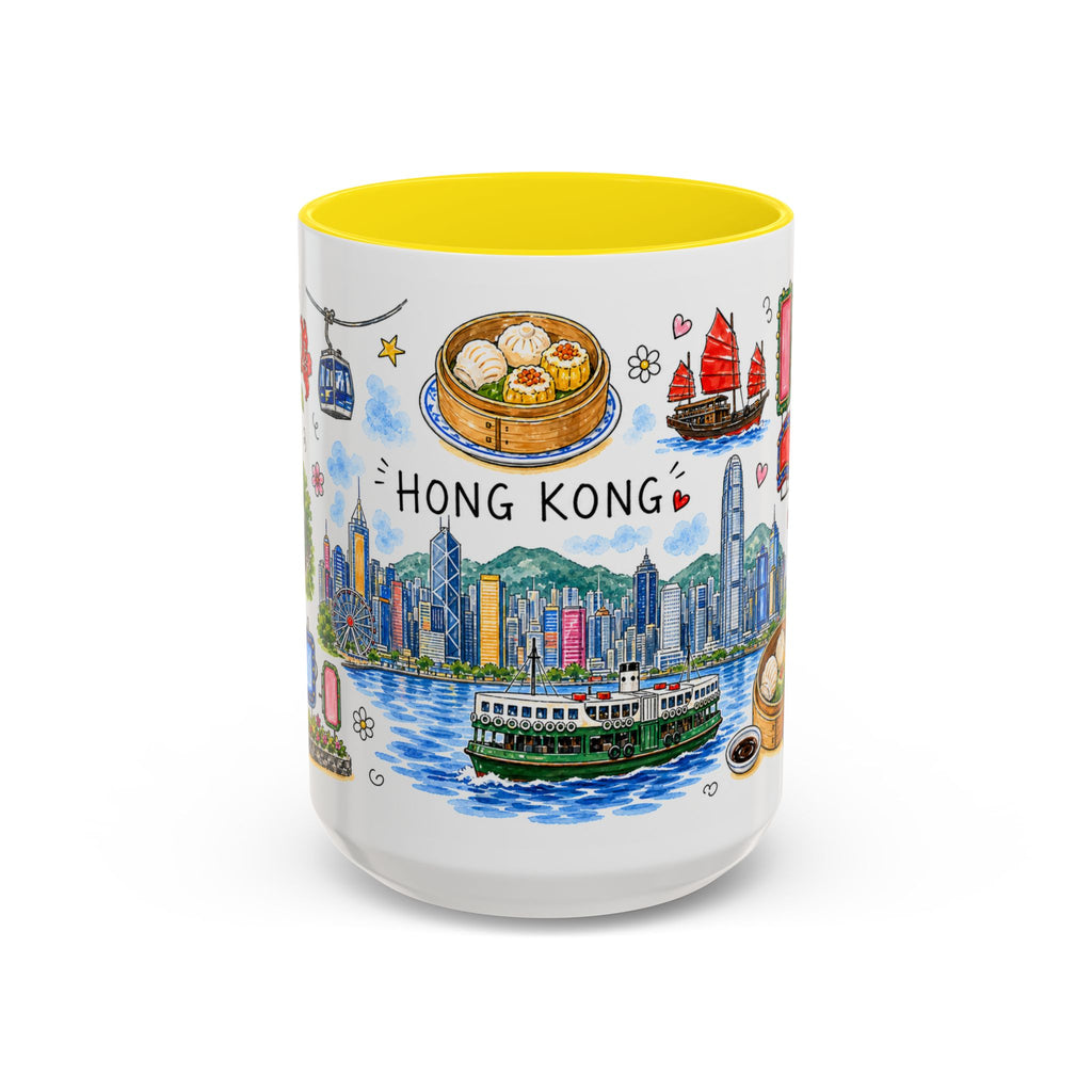 Hong Kong Illustrated Travel Mug | City Souvenir Accent Coffee Mug | 11oz 15oz Ceramic Cup