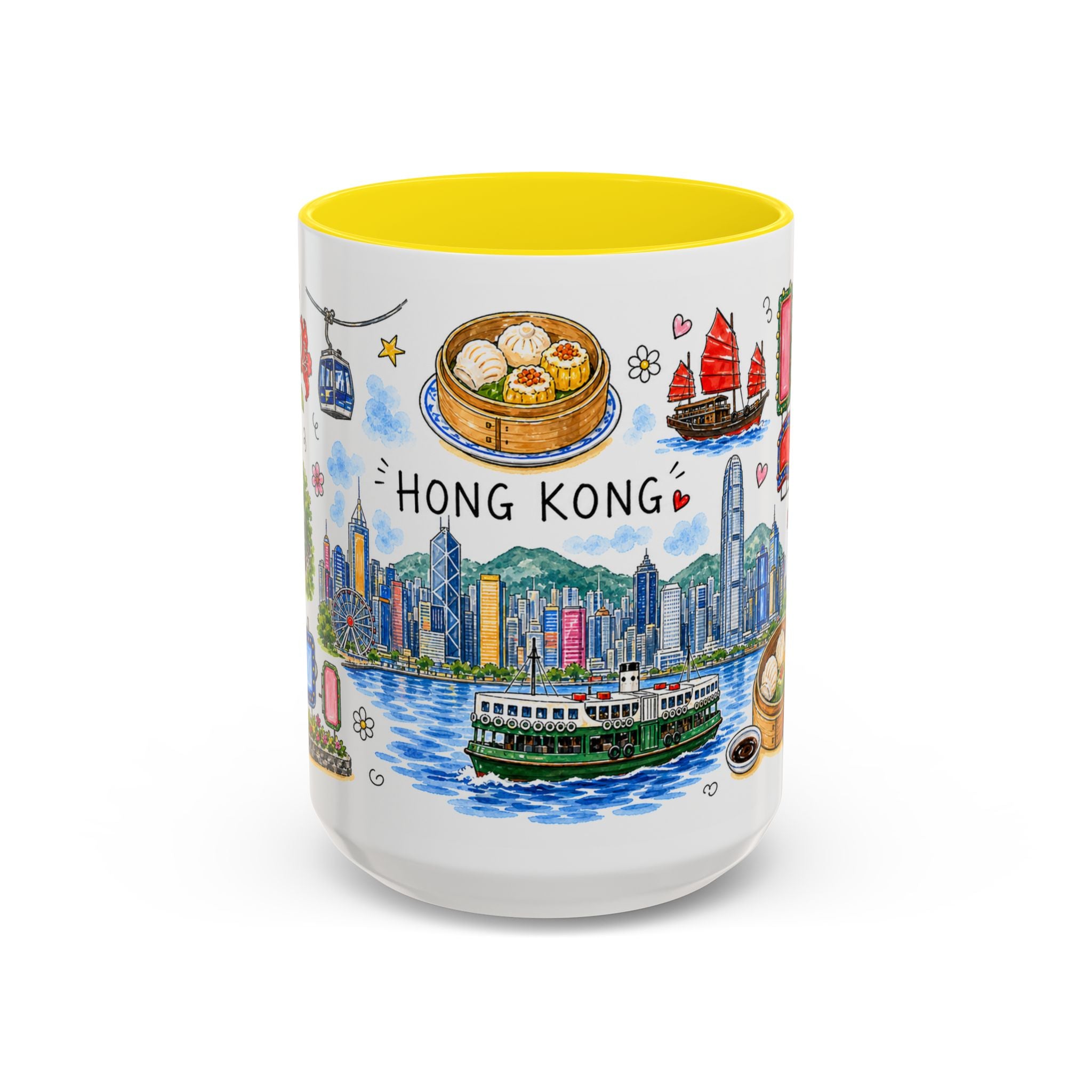 Hong Kong Illustrated Travel Mug | City Souvenir Accent Coffee Mug | 11oz 15oz Ceramic Cup