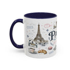 Paris Coffee Mug | France Souvenir Travel Gift | Accent Color Ceramic 11oz 15oz
