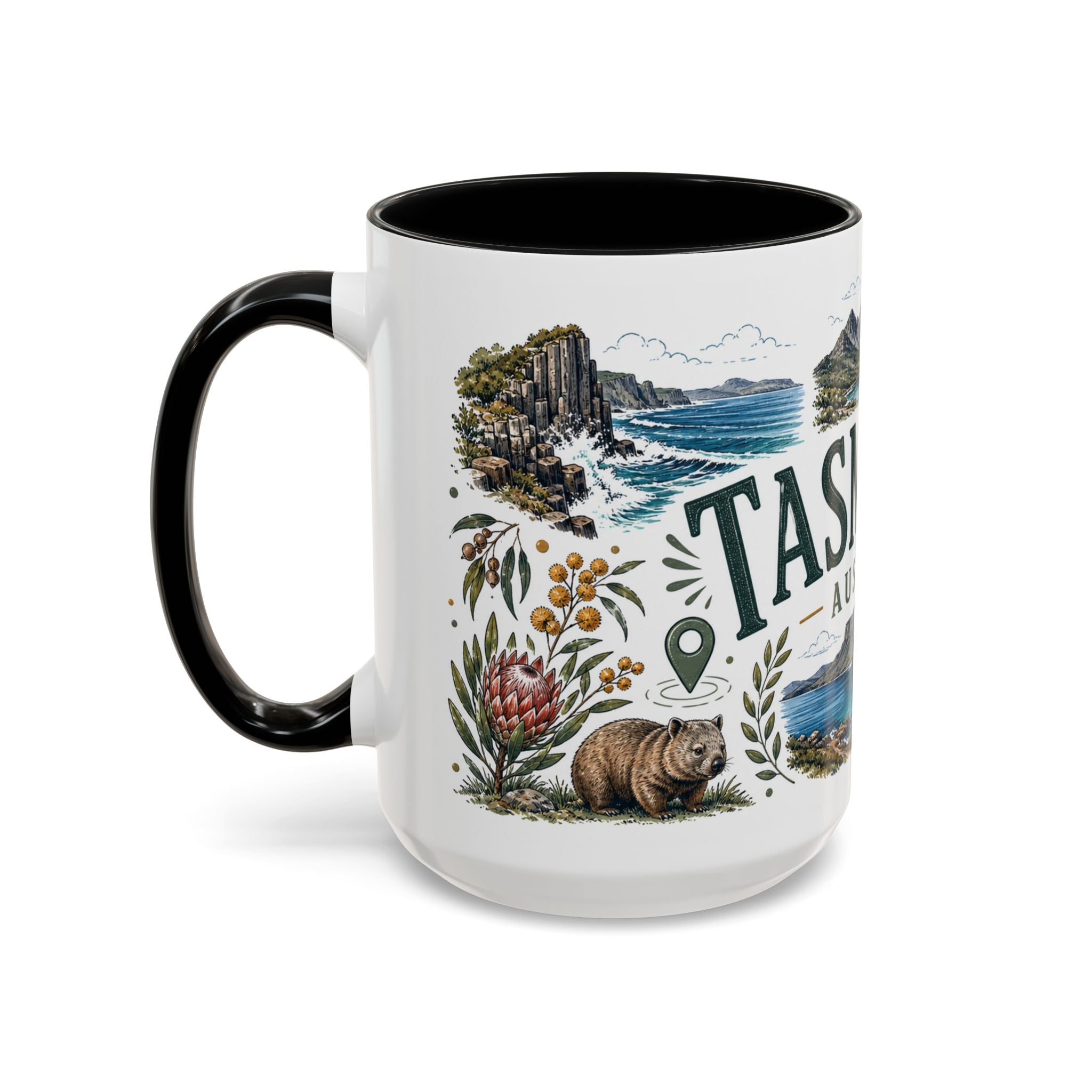 Tasmania Coffee Mug | Travel Destination Souvenir Gift | Accent Color Ceramic 11oz 15oz