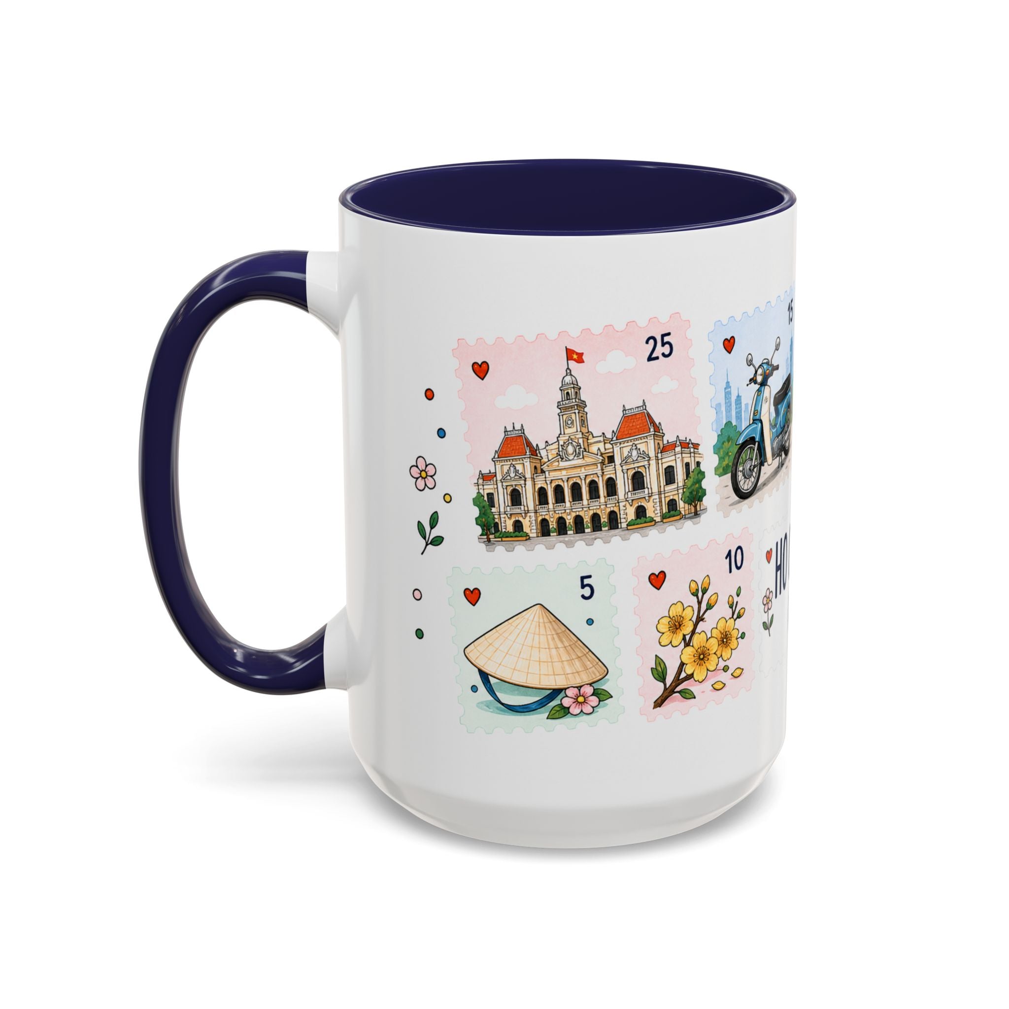 Ho Chi Minh City Coffee Mug | Postage Stamp Collage Mug | Travel Souvenir Accent Cup 11oz 15oz