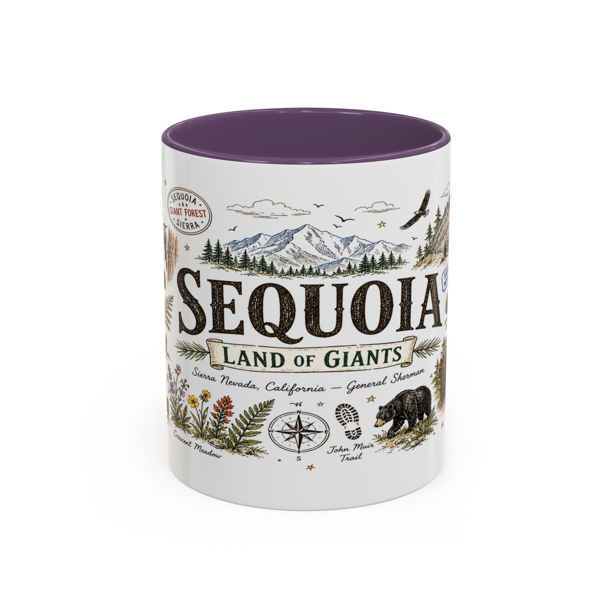 Sequoia Coffee Mug | National Park Hiking California Gift | Accent Color Ceramic 11oz 15oz