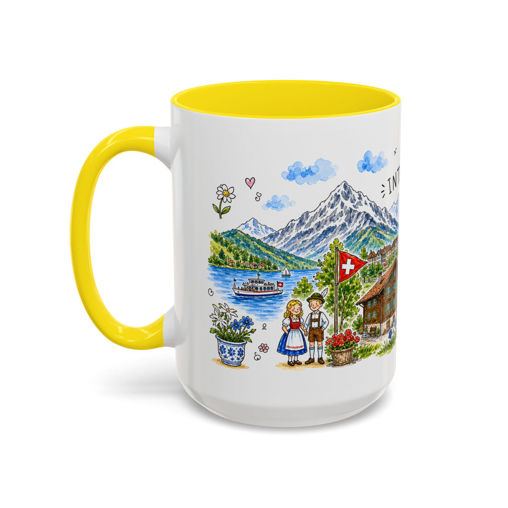 Interlaken Illustrated Travel Mug | Switzerland Souvenir Accent Coffee Mug | 11oz 15oz Ceramic Cup