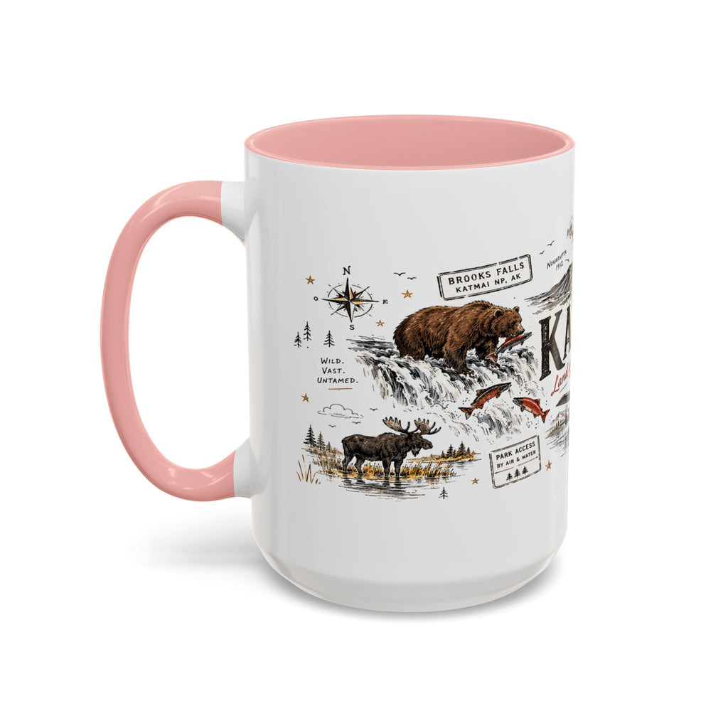 Katmai National Park Coffee Mug | Alaska Bear Watching Wildlife Gift | Accent Color Ceramic 11oz 15oz