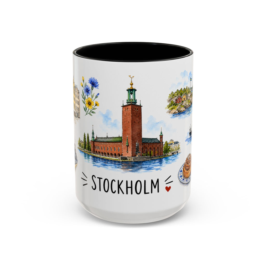 Stockholm Illustrated Travel Mug | City Souvenir Accent Coffee Mug | 11oz 15oz Ceramic Cup