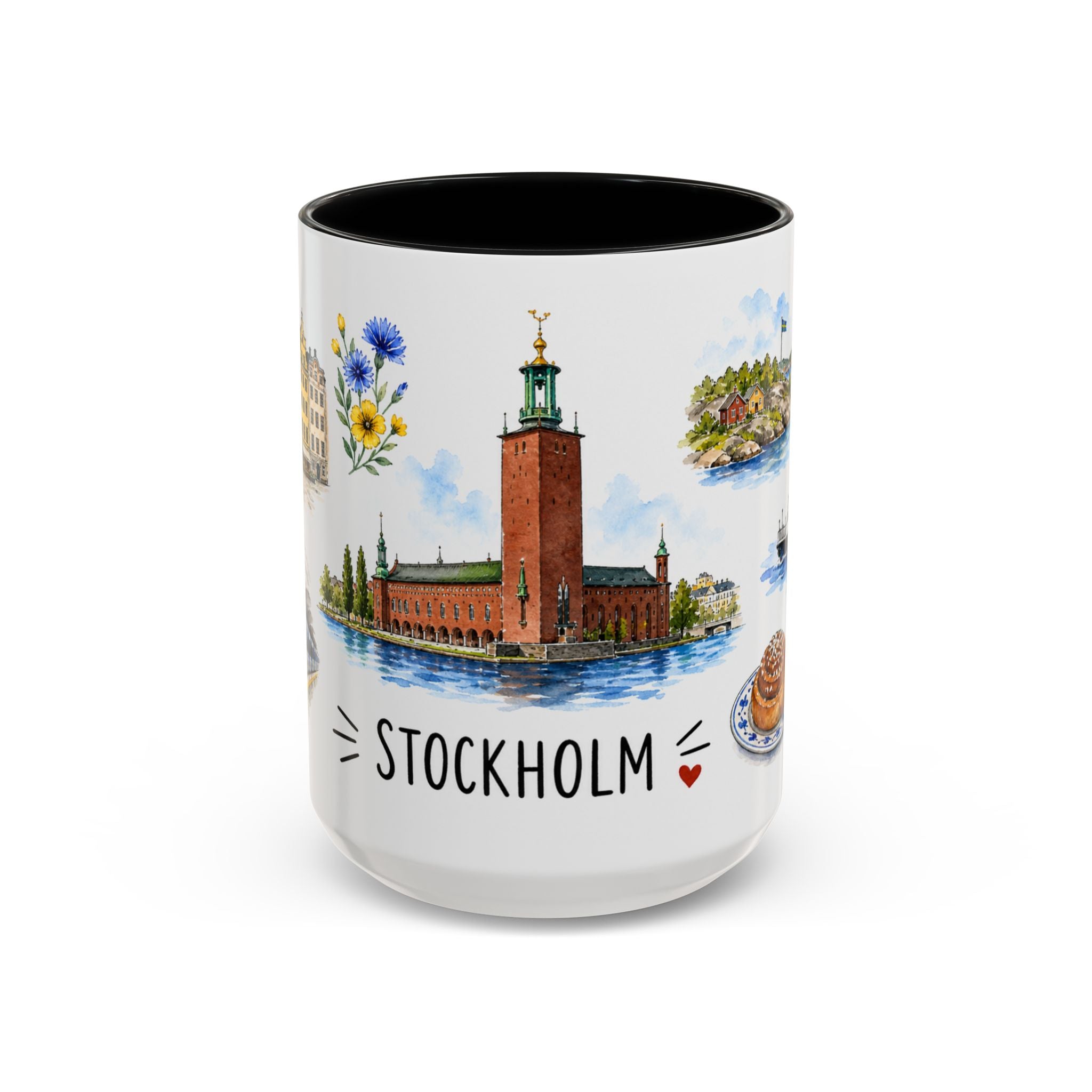 Stockholm Illustrated Travel Mug | City Souvenir Accent Coffee Mug | 11oz 15oz Ceramic Cup