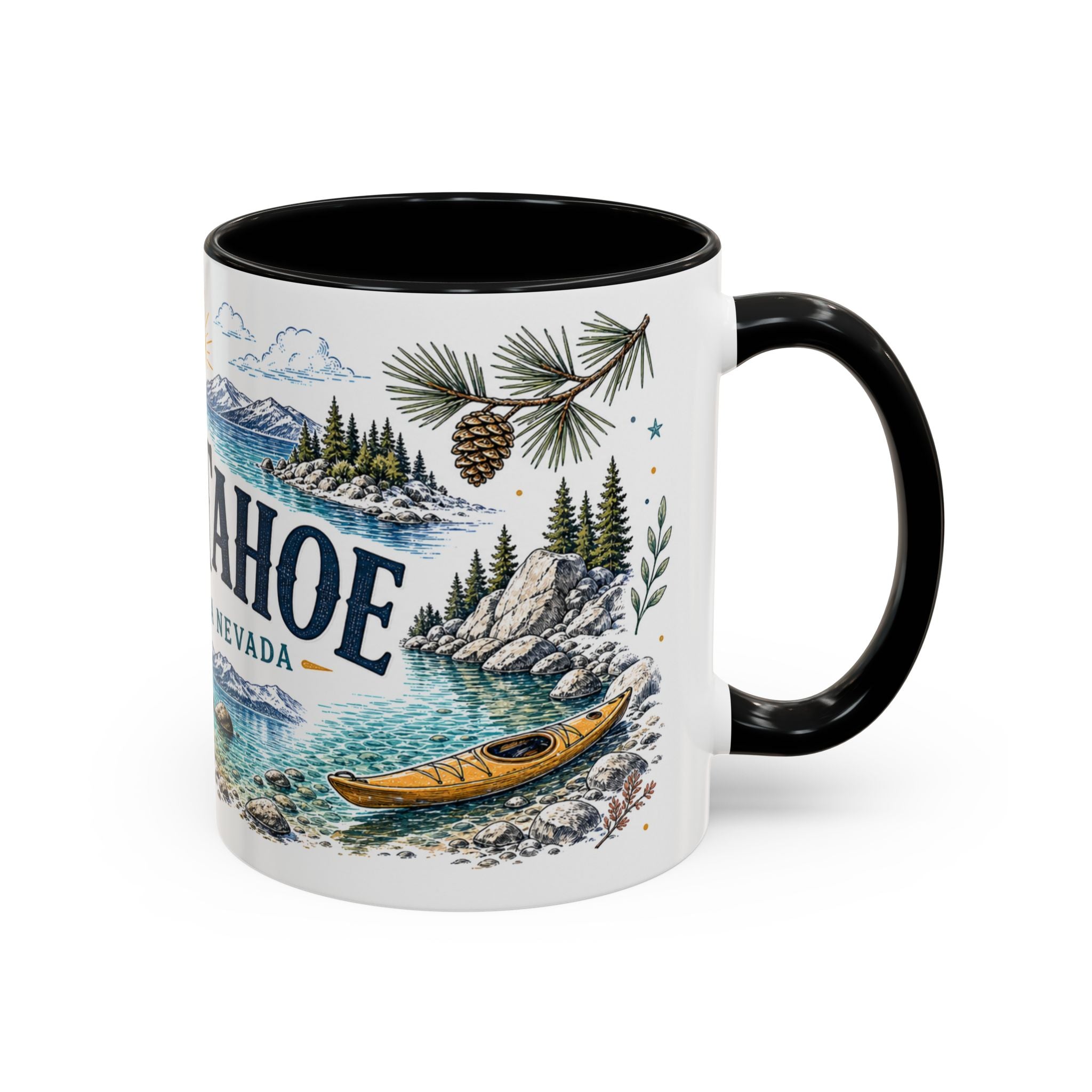 Lake Tahoe Mug, California Nevada Travel Souvenir, Bucket List Gift, Accent Ceramic Coffee Mug 11oz 15oz