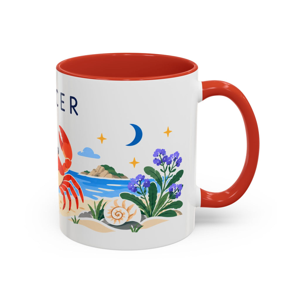 Cancer Zodiac Coffee Mug | Crab and Coastal Design | Astrology Birthday Gift | 11 oz 15 oz Ceramic Accent Mug