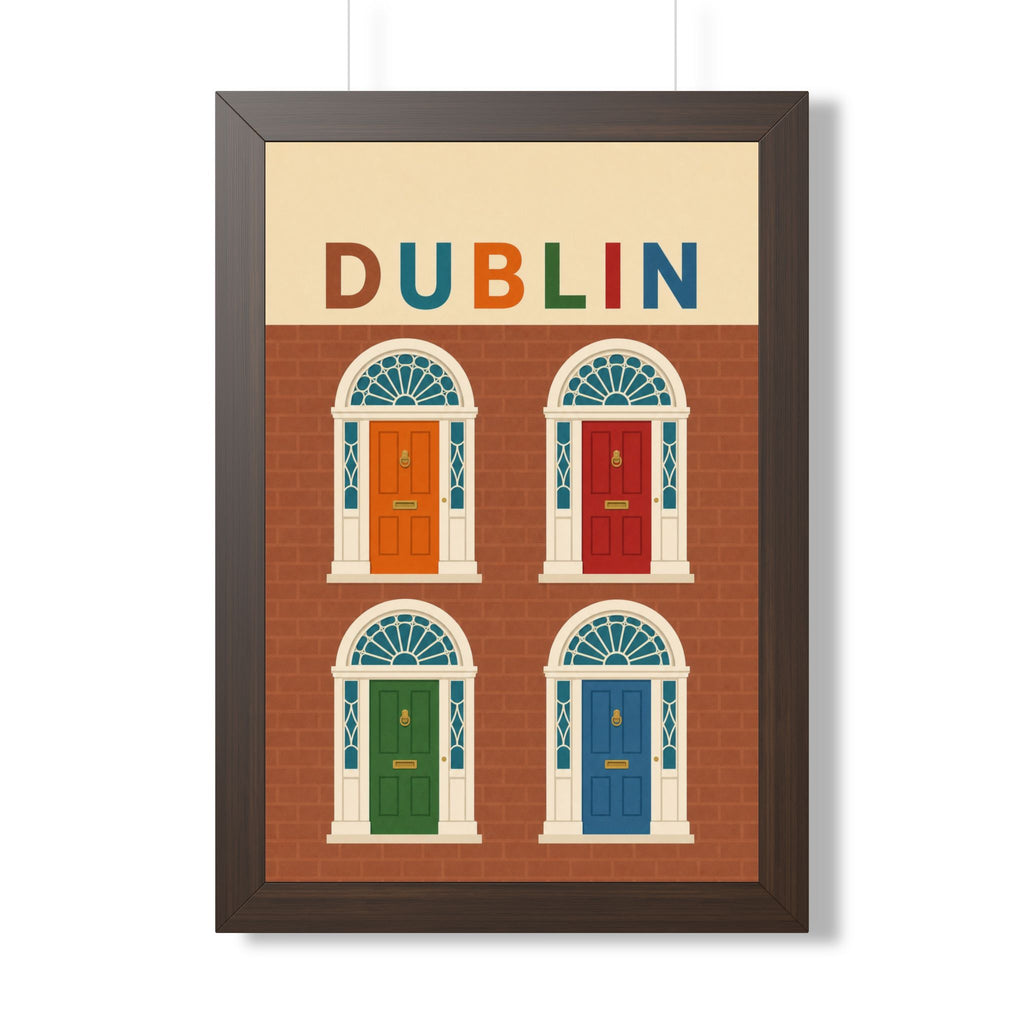 Dublin Georgian Doors Ireland Framed Poster | Vintage Travel Wall Art | Black Walnut White Frame | 16x24 20x30