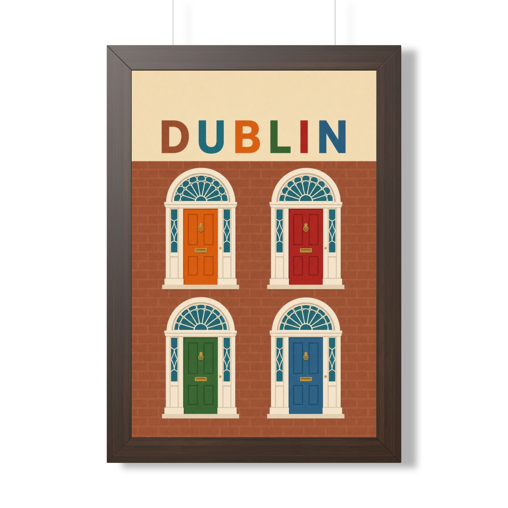 Dublin Georgian Doors Ireland Framed Poster | Vintage Travel Wall Art | Black Walnut White Frame | 16x24 20x30