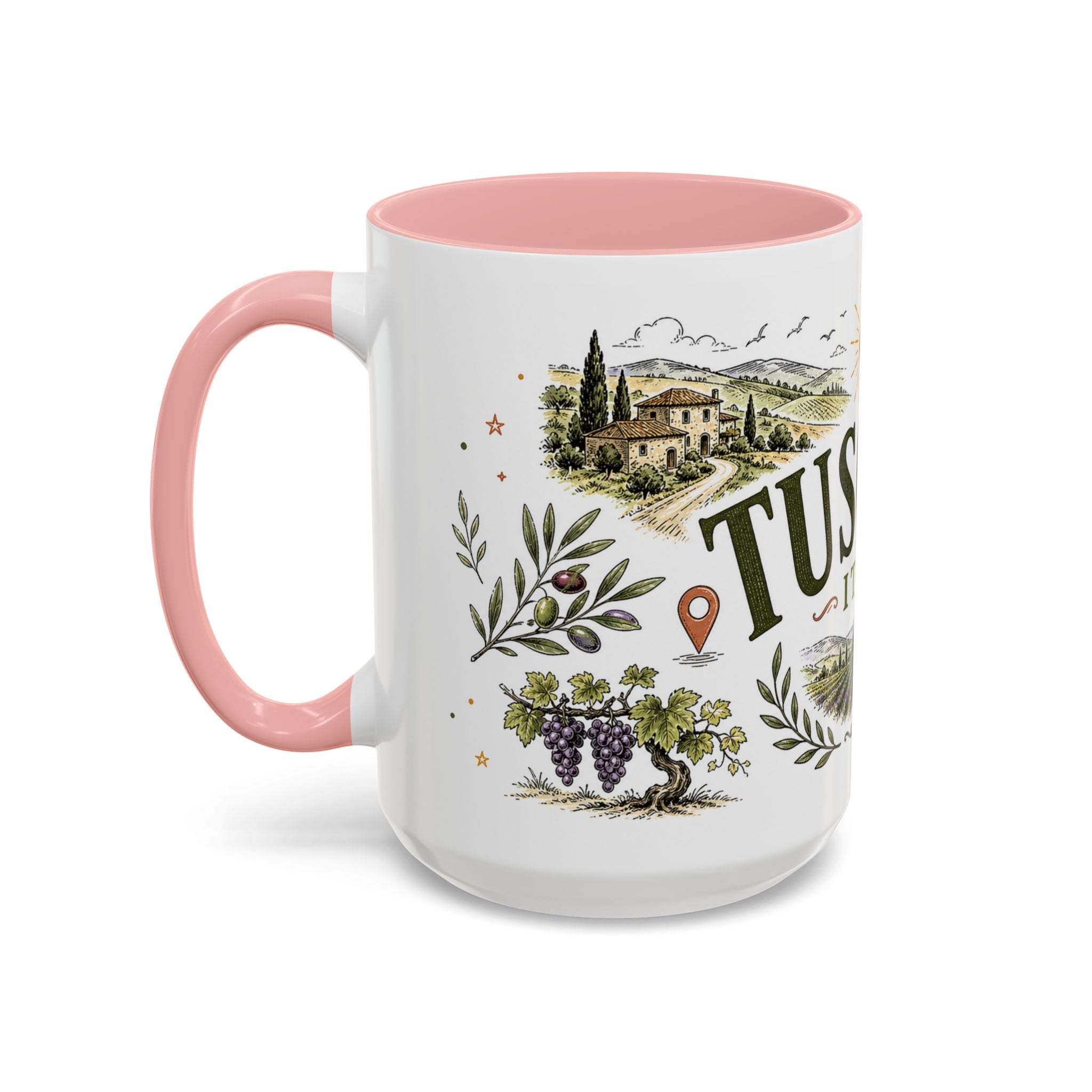 Tuscany Coffee Mug | Travel Destination Souvenir Gift | Accent Color Ceramic 11oz 15oz