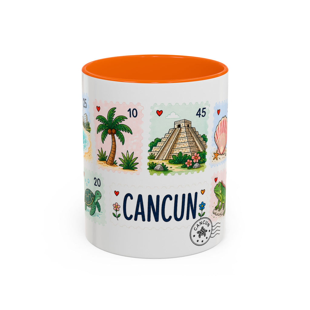 Cancun Coffee Mug | Postage Stamp Collage Mug | Travel Souvenir Accent Cup 11oz 15oz