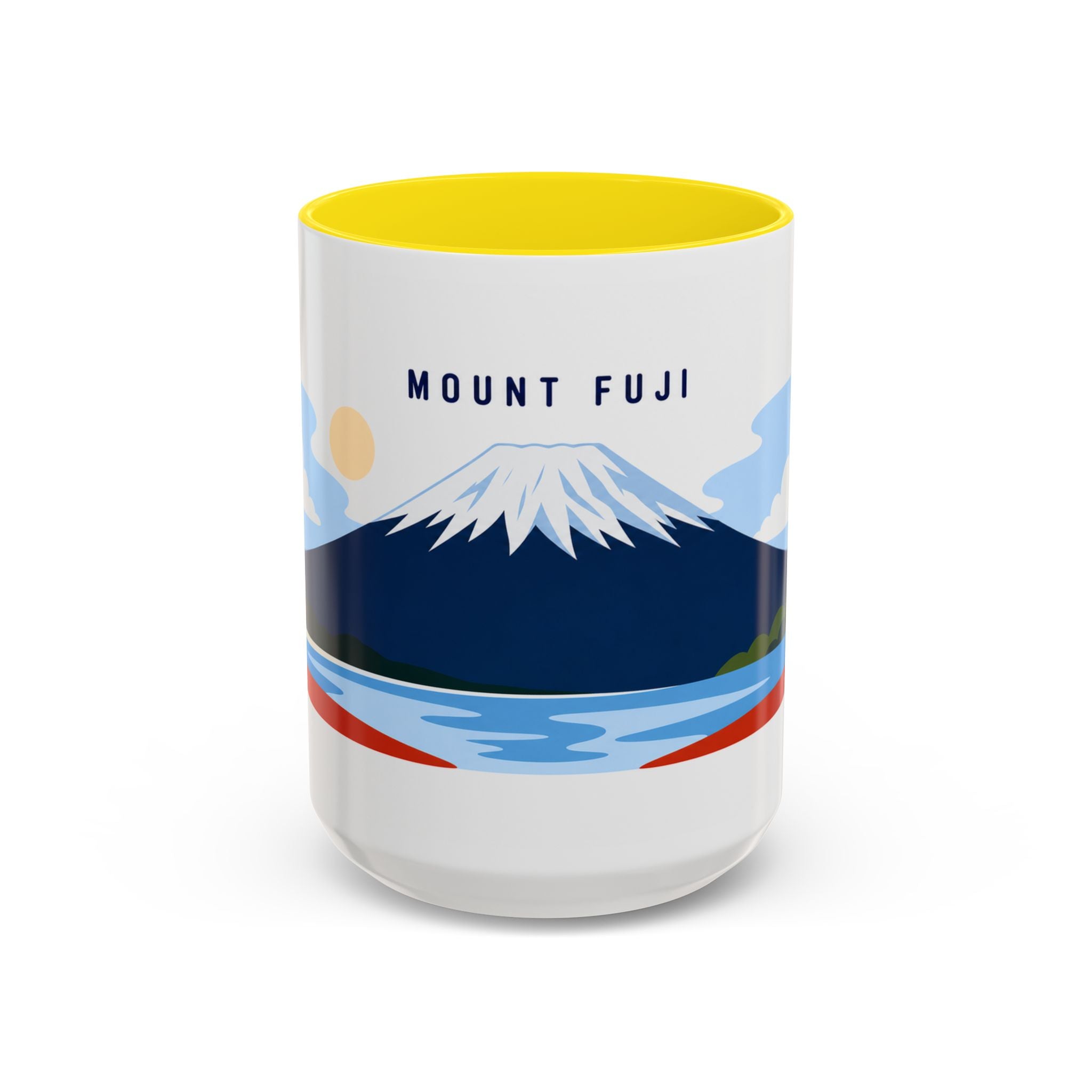 Mount Fuji Coffee Mug | Travel Destination Souvenir Gift | Accent Color Ceramic 11oz 15oz