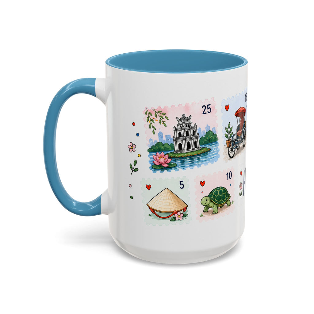 Hanoi Coffee Mug | Postage Stamp Collage Mug | Travel Souvenir Accent Cup 11oz 15oz