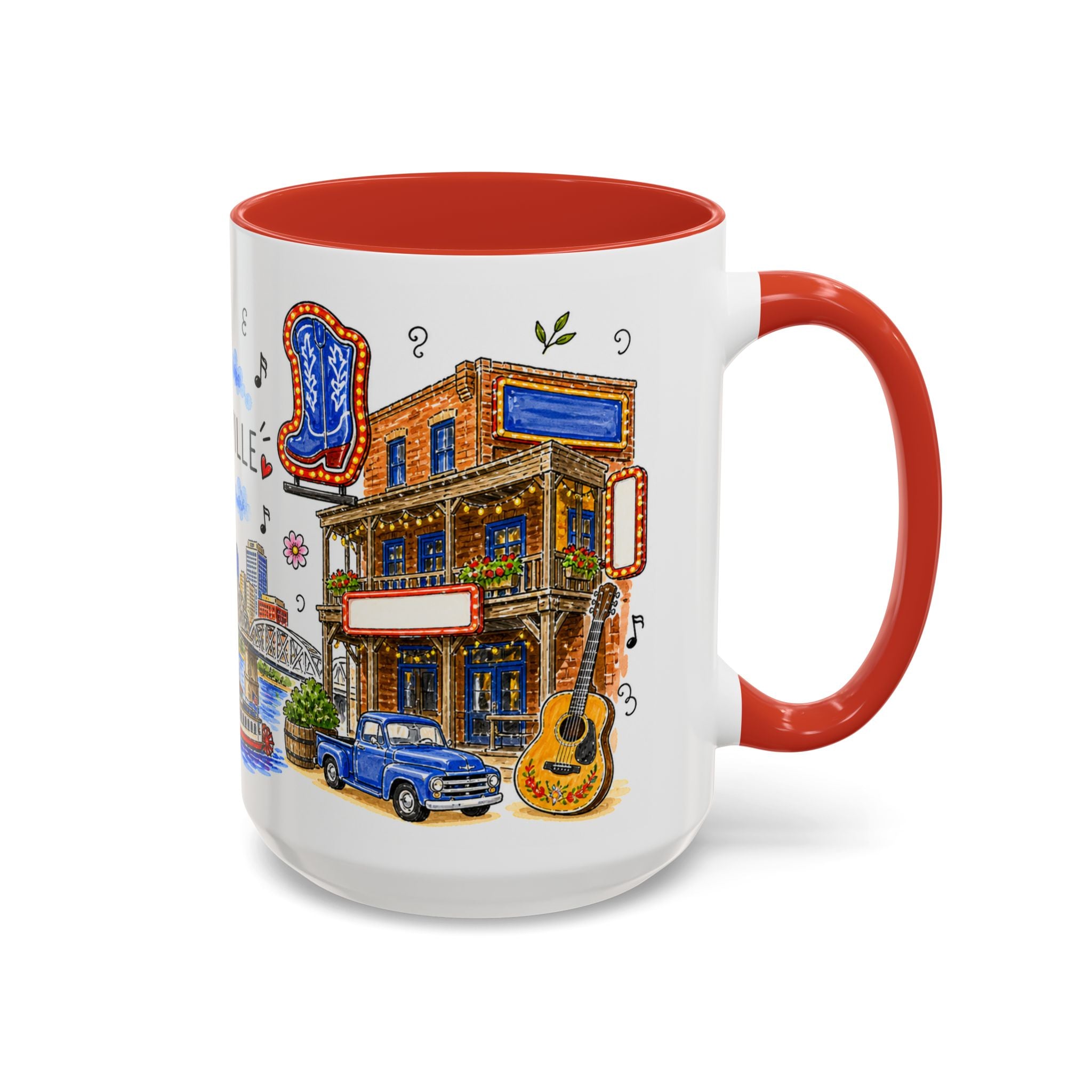 Nashville Illustrated Travel Mug | City Souvenir Accent Coffee Mug | 11oz 15oz Ceramic Cup