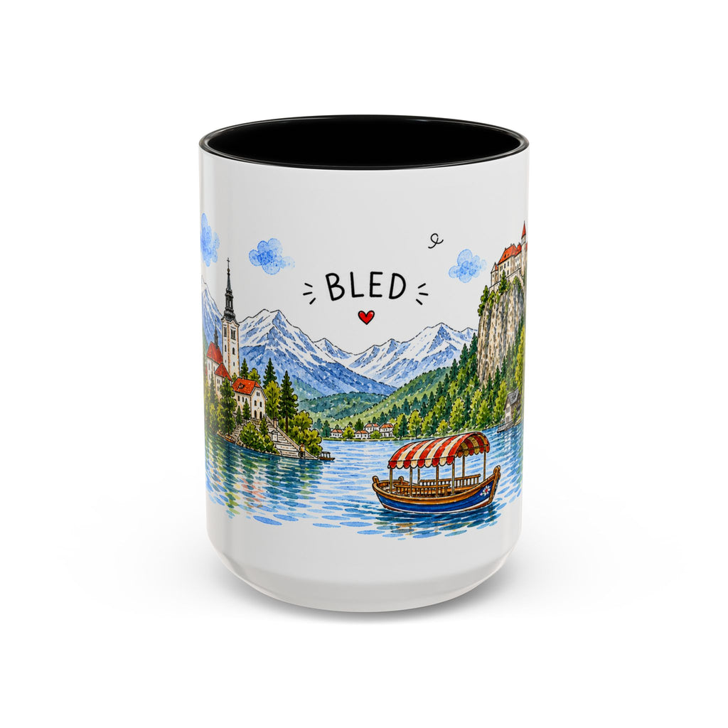 Bled Illustrated Travel Mug | Slovenia Souvenir Accent Coffee Mug | 11oz 15oz Ceramic Cup