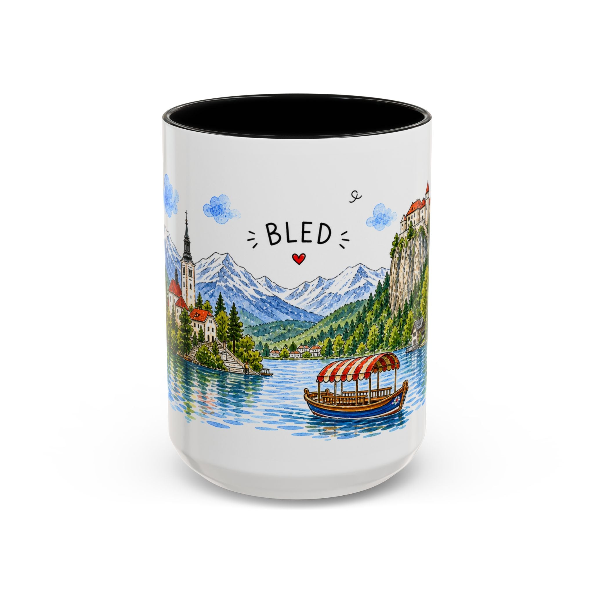 Bled Illustrated Travel Mug | Slovenia Souvenir Accent Coffee Mug | 11oz 15oz Ceramic Cup