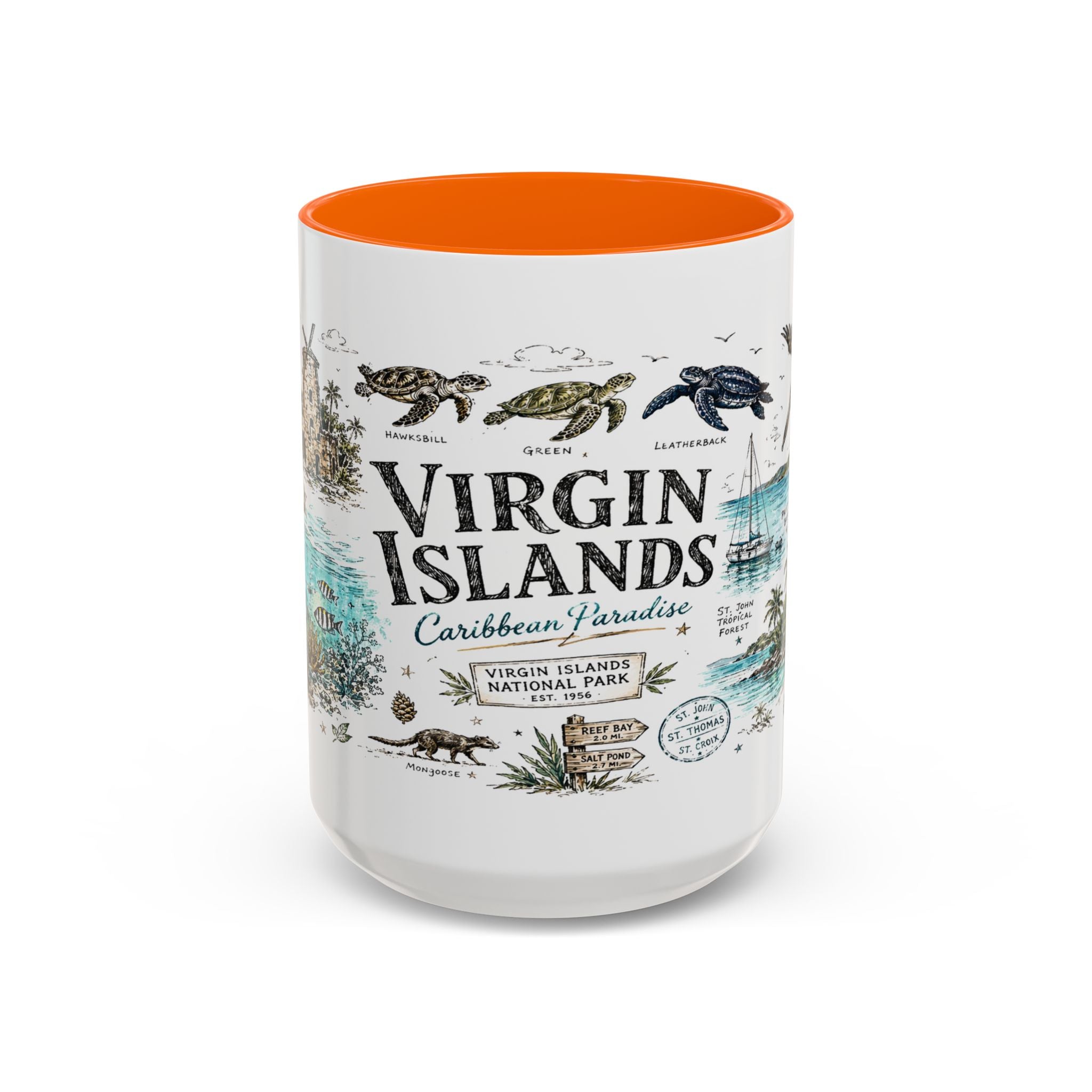 Virgin Islands National Park Coffee Mug | Caribbean Beach Snorkeling Reef Gift | Accent Color Ceramic 11oz 15oz