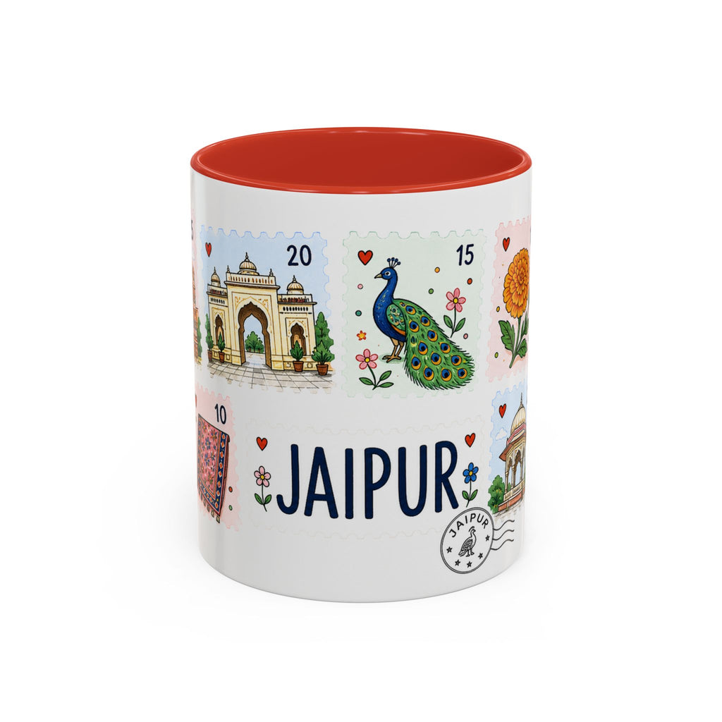 Jaipur Coffee Mug | Postage Stamp Collage Mug | Travel Souvenir Accent Cup 11oz 15oz
