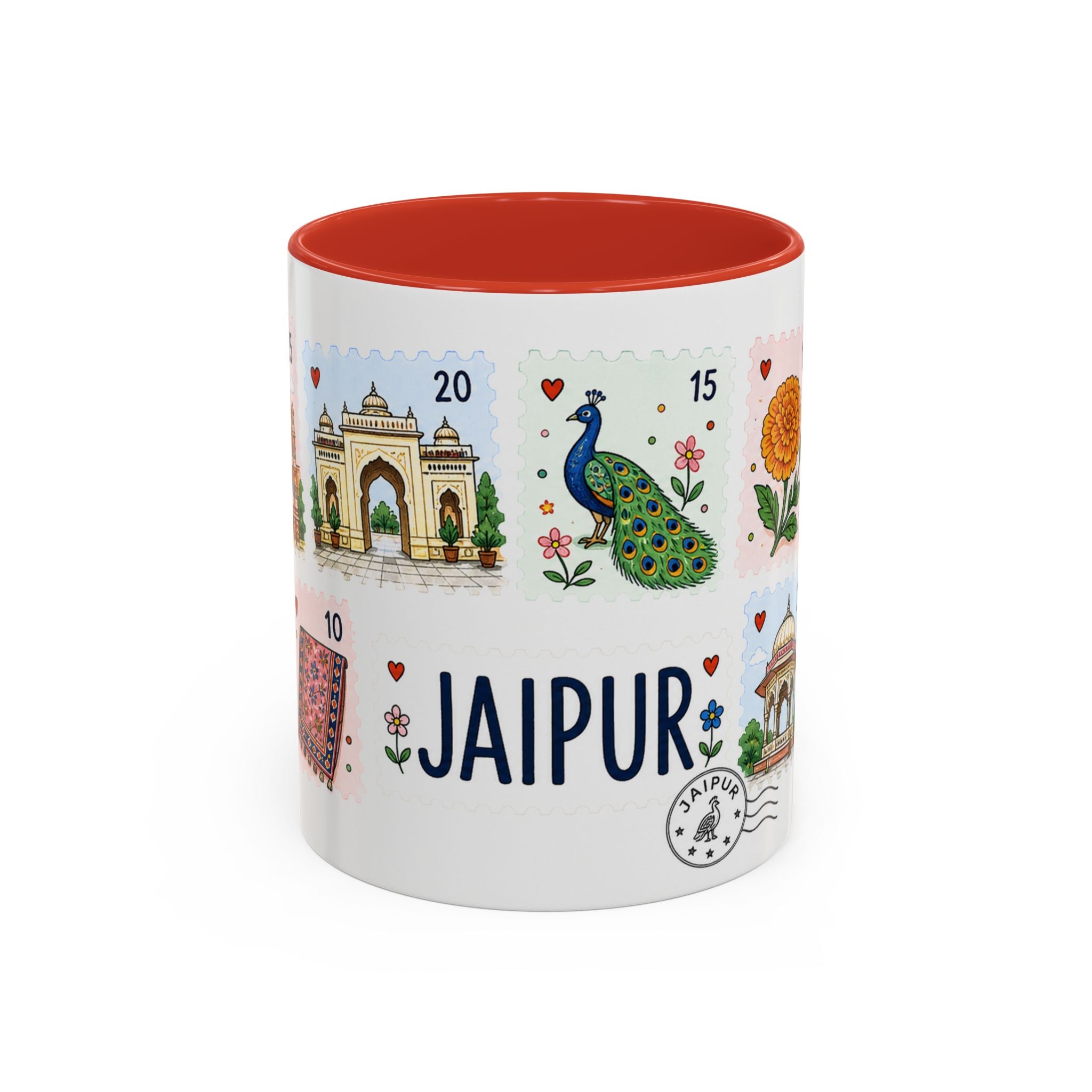 Jaipur Coffee Mug | Postage Stamp Collage Mug | Travel Souvenir Accent Cup 11oz 15oz