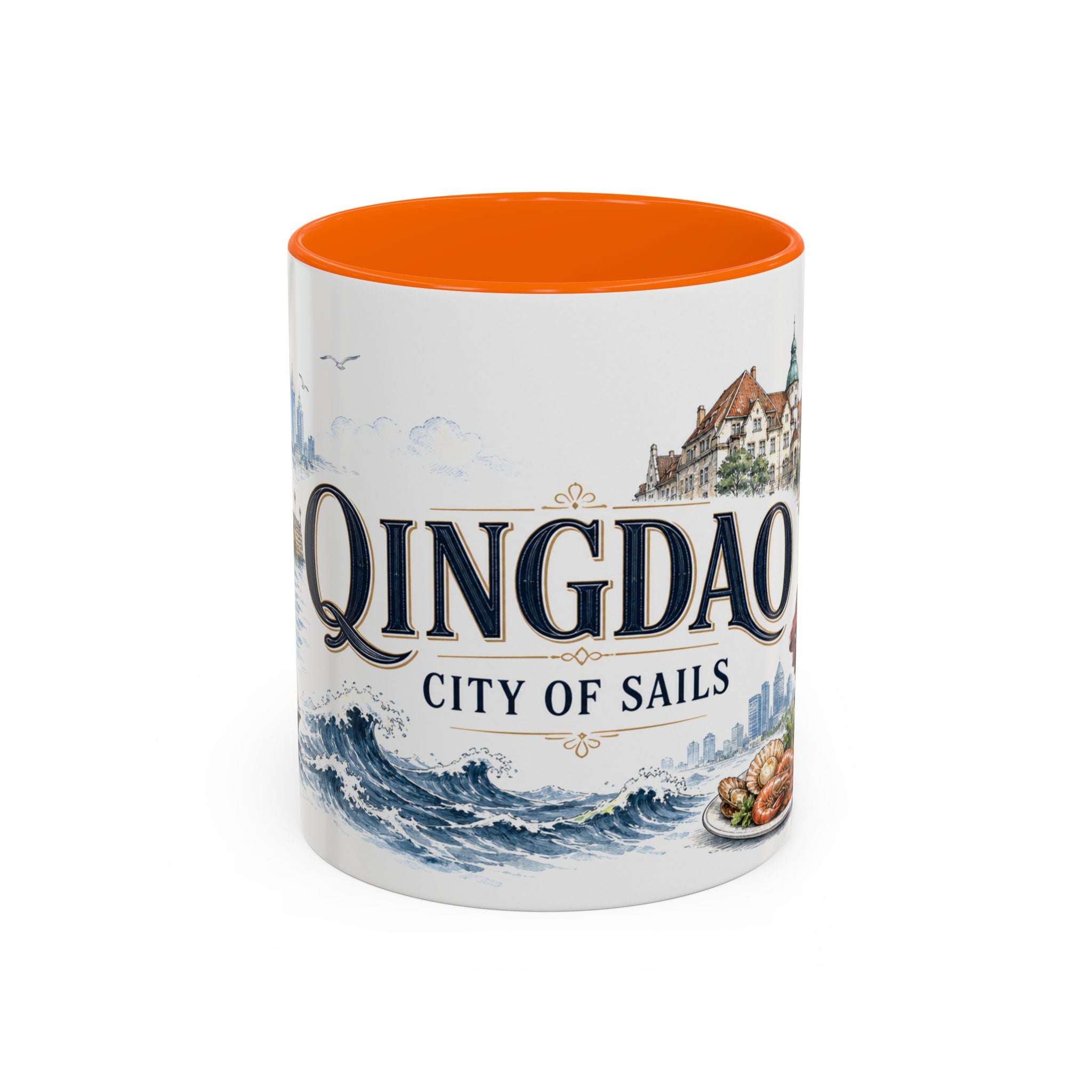 Qingdao Coffee Mug | China Travel Souvenir | Vintage Illustrated City Gift | 11 oz 15 oz Accent Mug