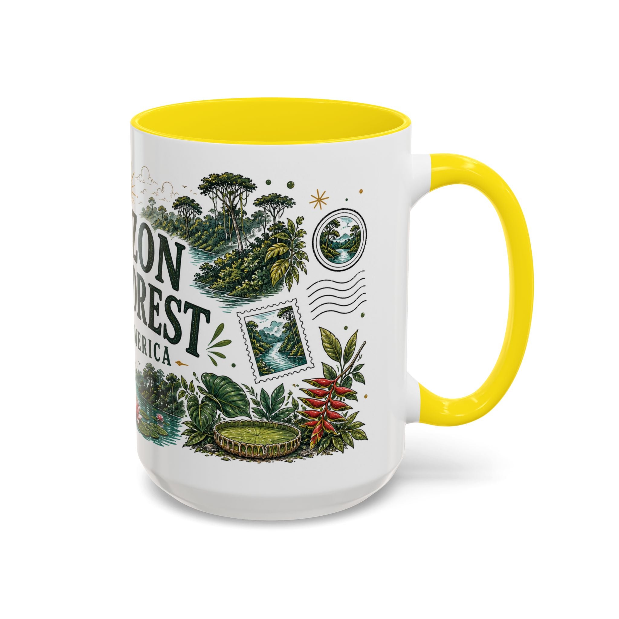 Amazon Rainforest Coffee Mug | Travel Destination Souvenir Gift | Accent Color Ceramic 11oz 15oz