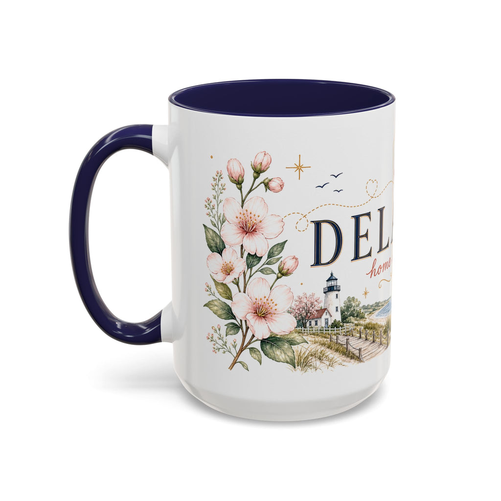 Delaware State Map Mug | Botanical Beach Accent Coffee Cup (11oz/15oz)