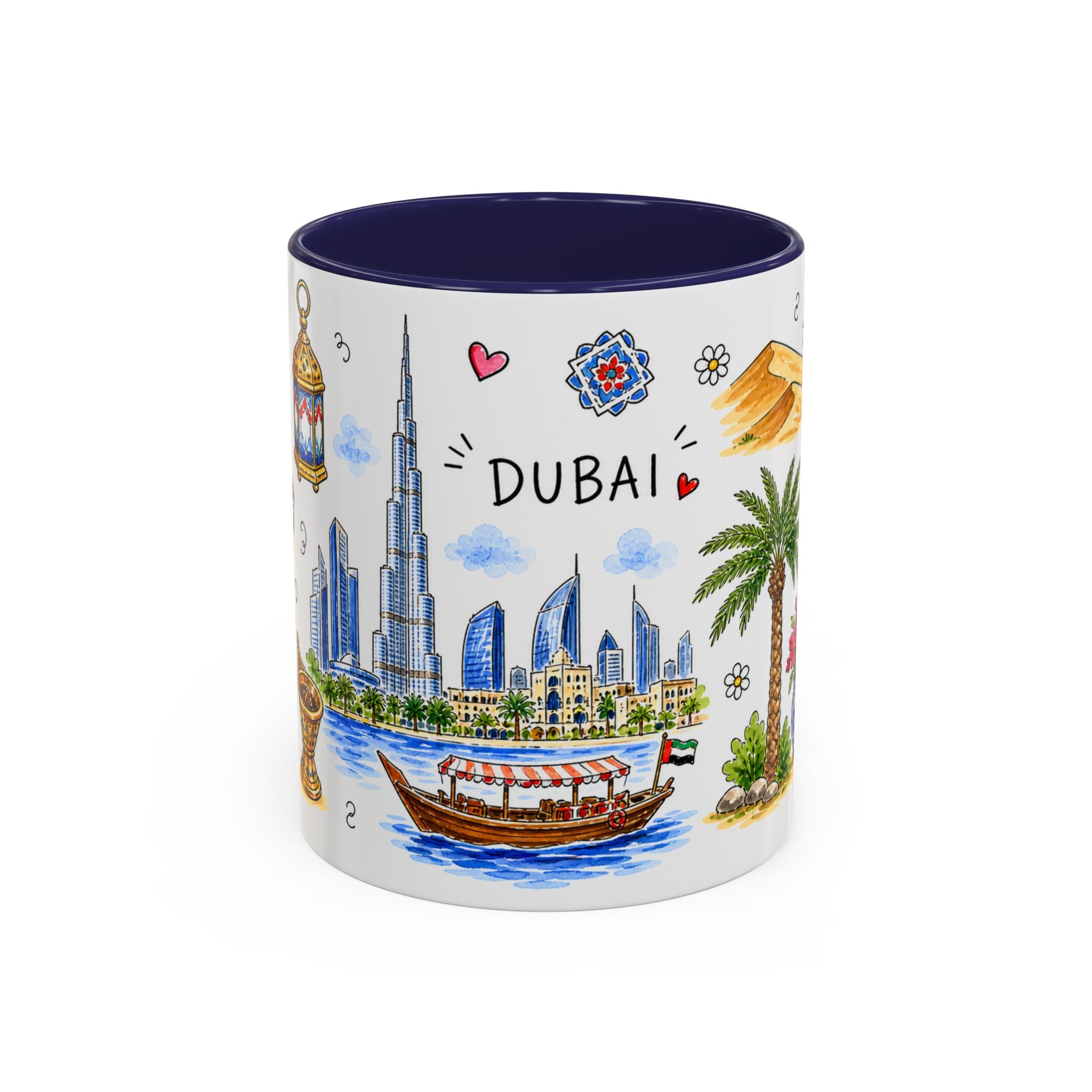 Dubai Illustrated Travel Mug | City Souvenir Accent Coffee Mug | 11oz 15oz Ceramic Cup