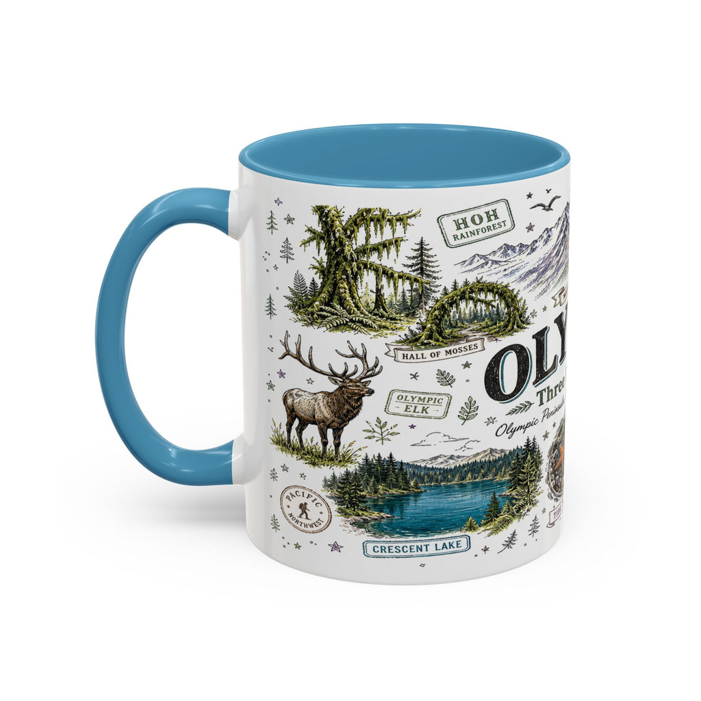 Olympic Coffee Mug | National Park Hiking Rainforest Gift | Accent Color Ceramic 11oz 15oz