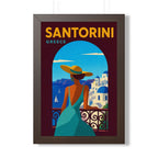 Santorini Greece Framed Poster | Vintage Travel Wall Art | Black Walnut White Frame | 16x24 20x30