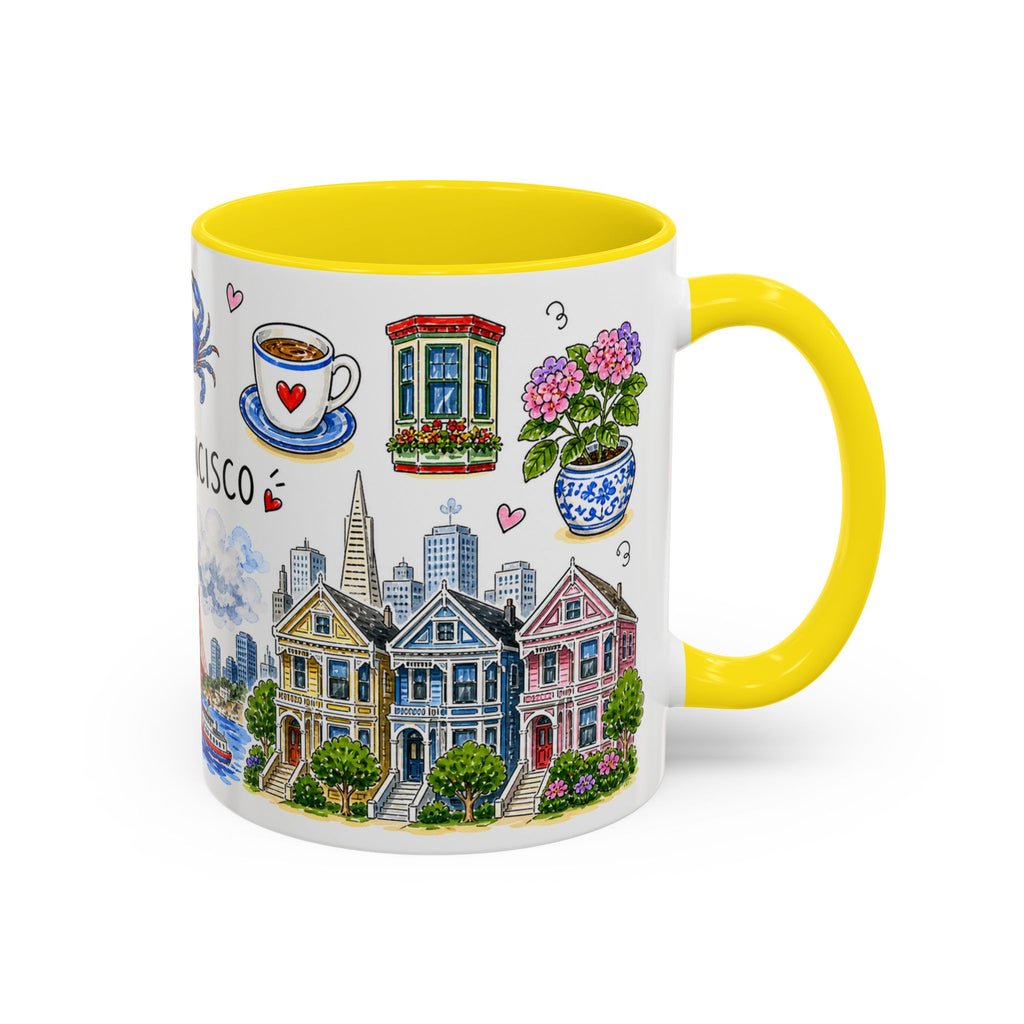San Francisco Illustrated Travel Mug | City Souvenir Accent Coffee Mug | 11oz 15oz Ceramic Cup