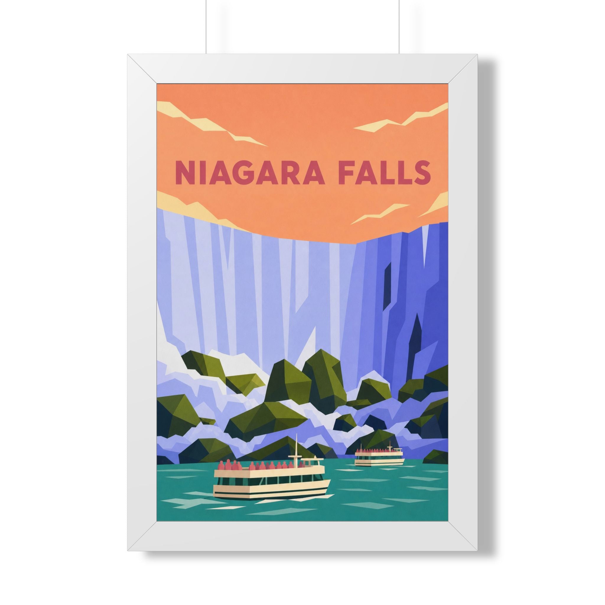 Niagara Falls Canada Framed Poster | Vintage Travel Wall Art | Black Walnut White Frame | 16x24 20x30