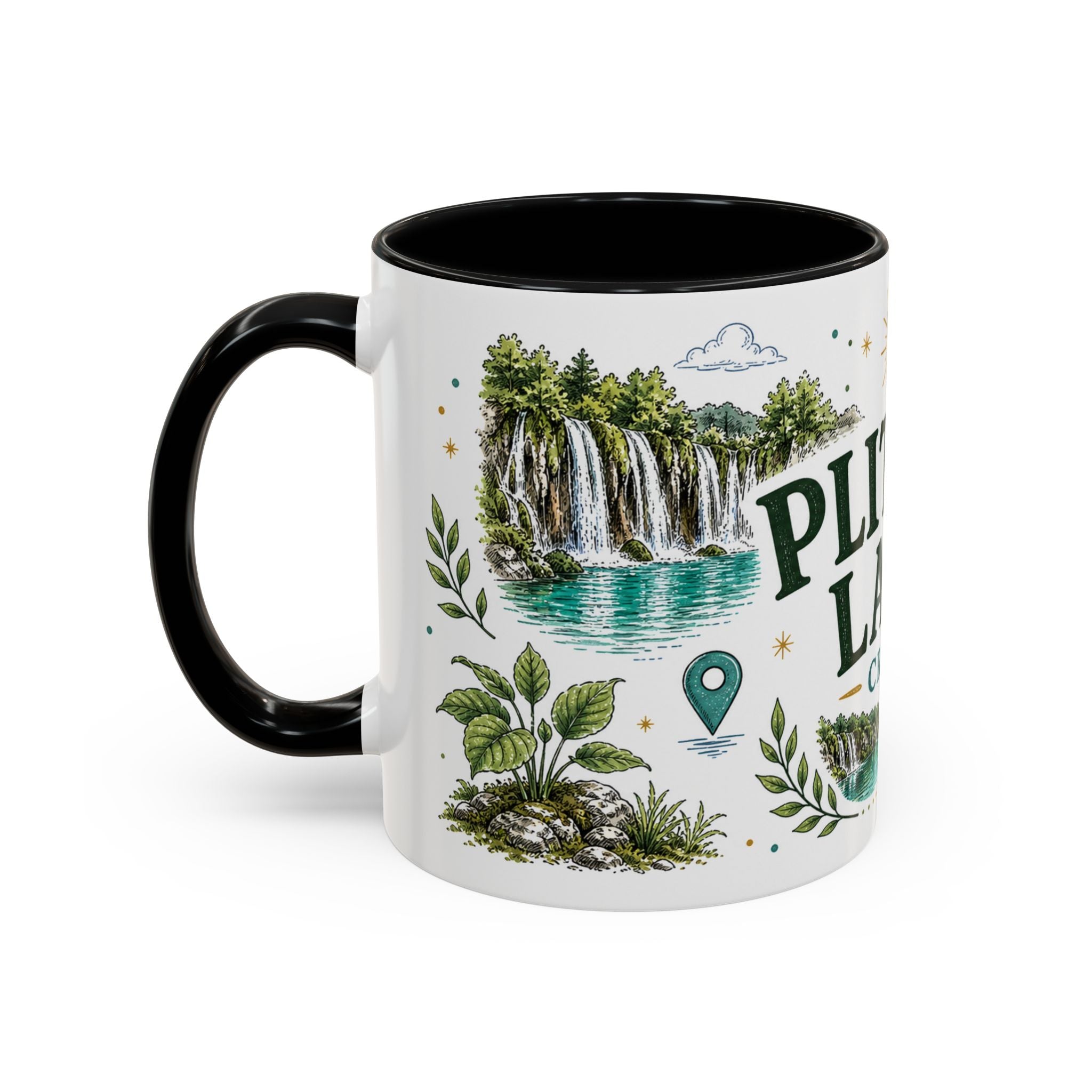 Plitvice Lakes Coffee Mug | Travel Destination Souvenir Gift | Accent Color Ceramic 11oz 15oz