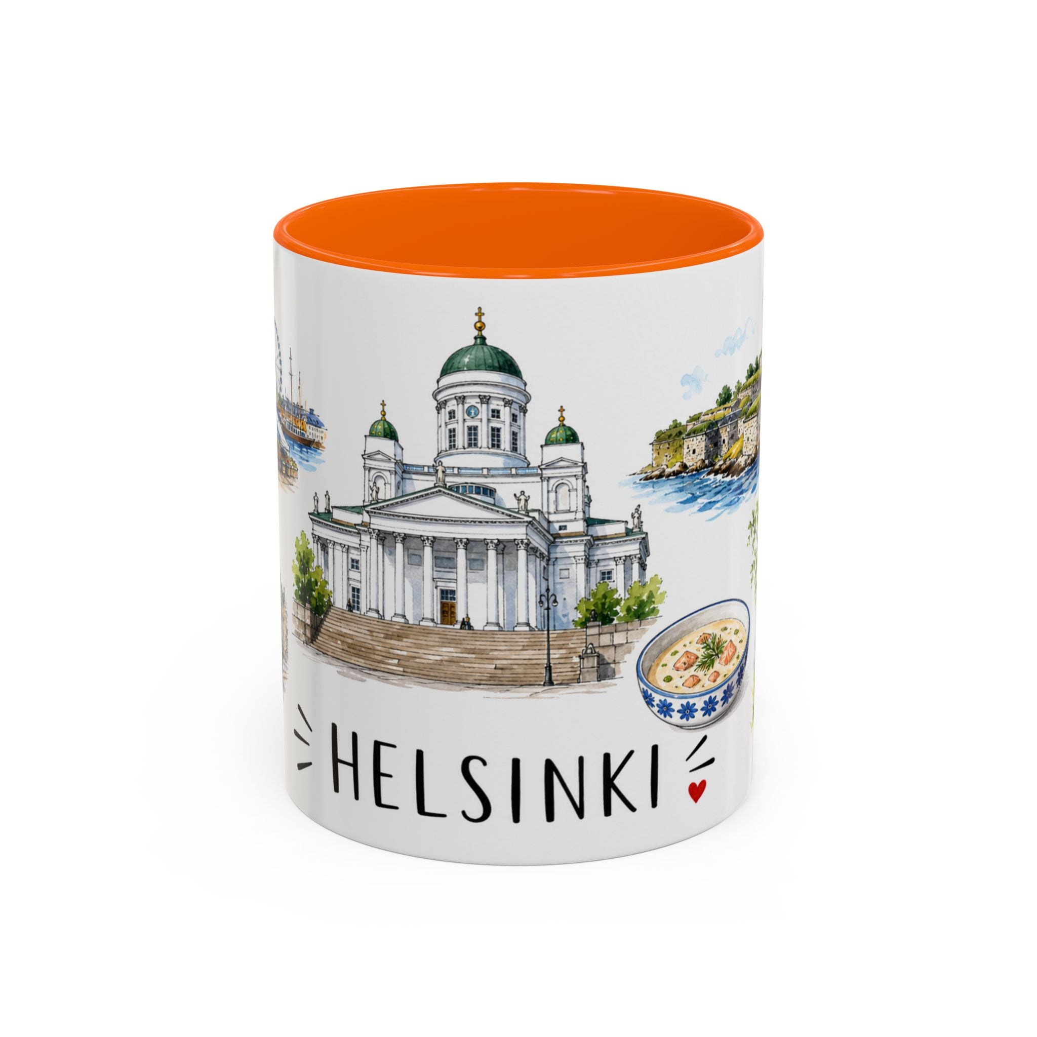 Helsinki Illustrated Travel Mug | City Souvenir Accent Coffee Mug | 11oz 15oz Ceramic Cup