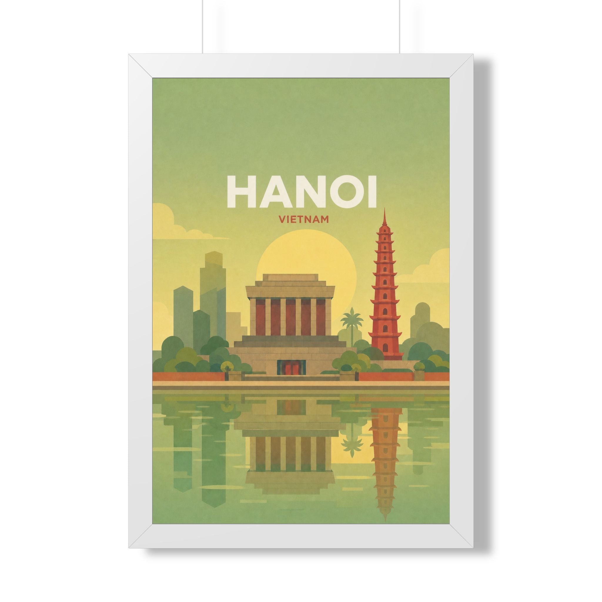 Hanoi Vietnam Framed Poster | Vintage Travel Wall Art | Black Walnut White Frame | 16x24 20x30