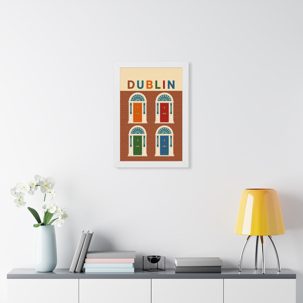 Dublin Georgian Doors Ireland Framed Poster | Vintage Travel Wall Art | Black Walnut White Frame | 16x24 20x30