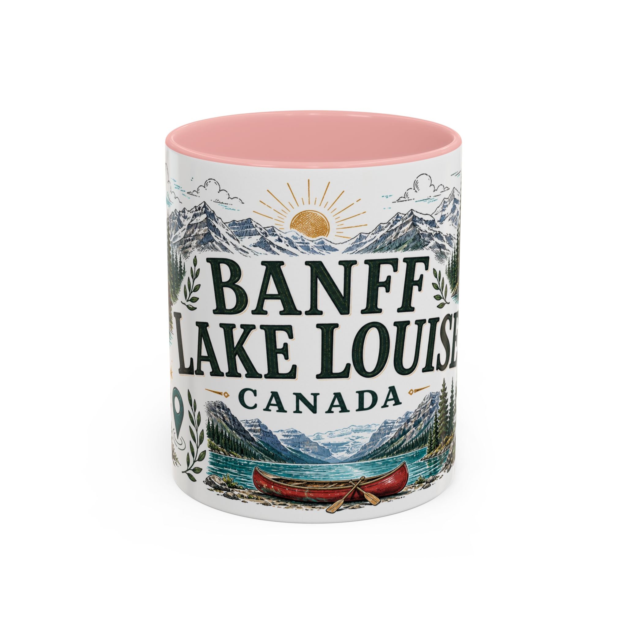 Banff Lake Louise Coffee Mug | Travel Destination Souvenir Gift | Accent Color Ceramic 11oz 15oz