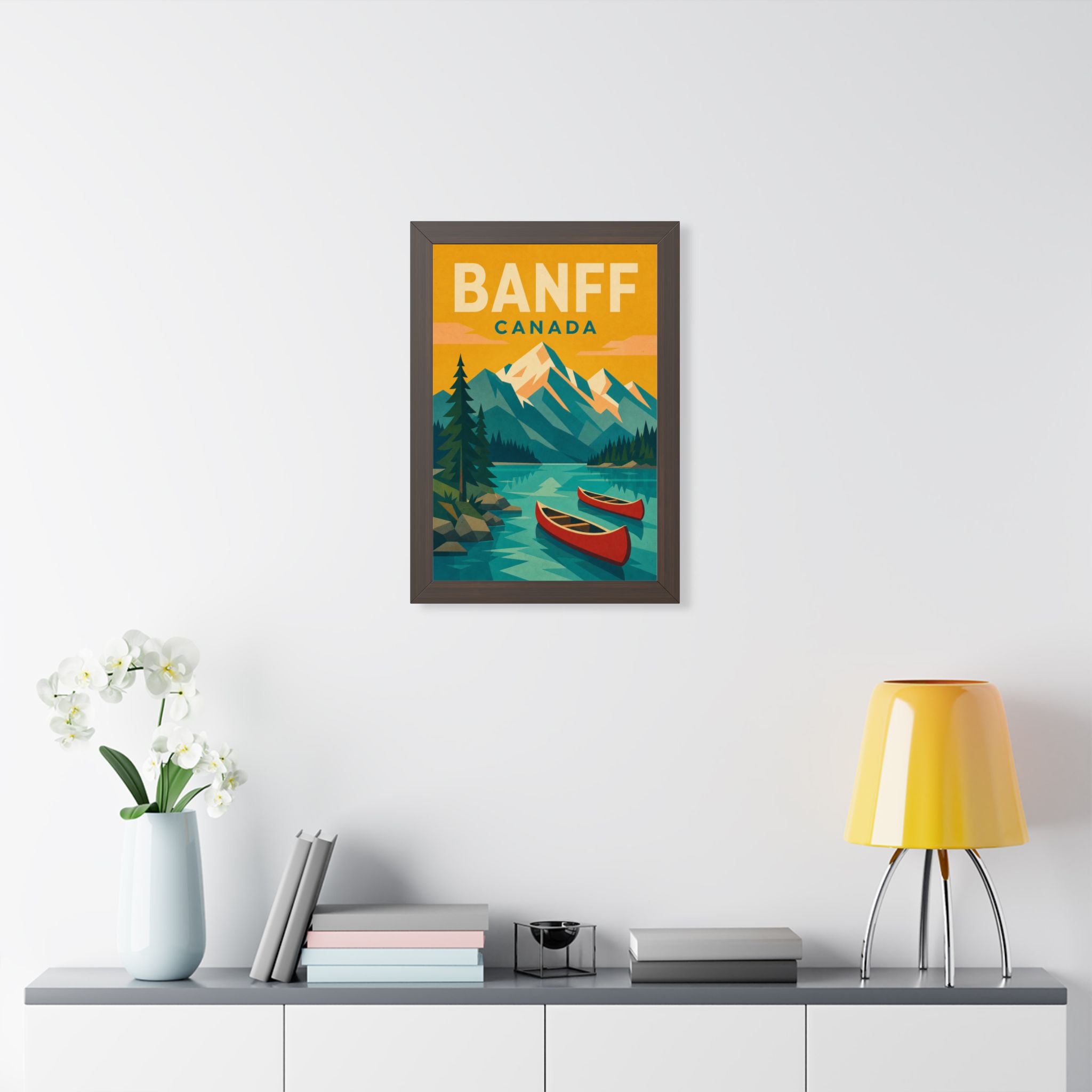 Banff Canada Framed Poster | Vintage Travel Wall Art | Black Walnut White Frame | 16x24 20x30