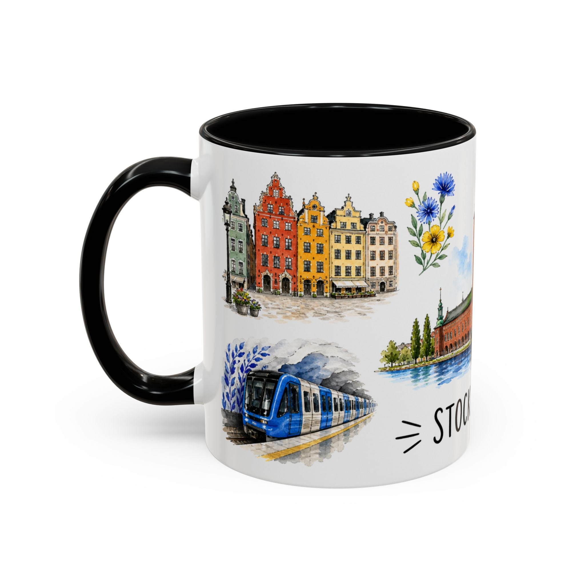 Stockholm Illustrated Travel Mug | City Souvenir Accent Coffee Mug | 11oz 15oz Ceramic Cup