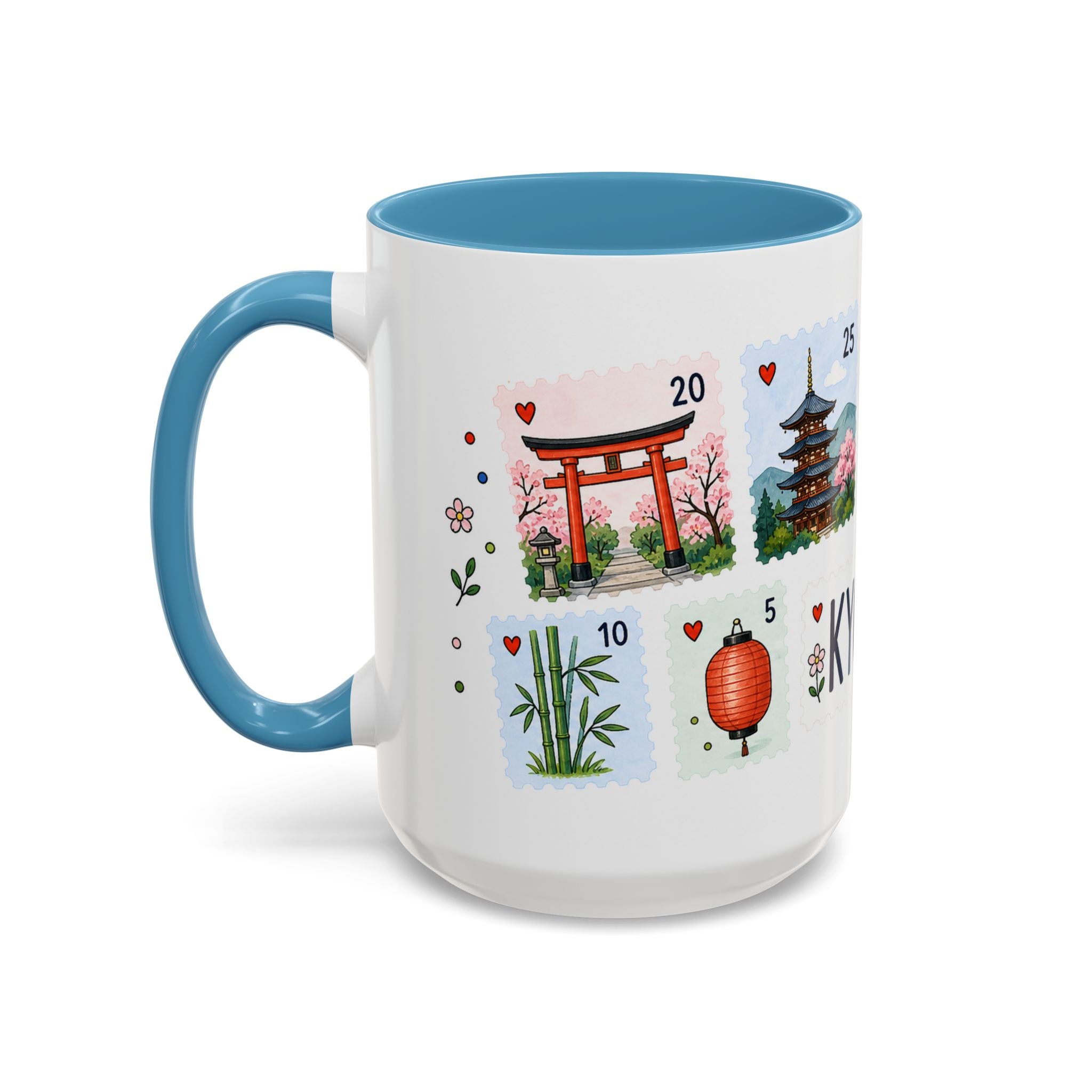 Kyoto Coffee Mug | Postage Stamp Collage Mug | Travel Souvenir Accent Cup 11oz 15oz