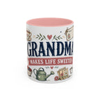 Grandma Makes Life Sweeter Coffee Mug | Gift From Grandkids | Accent Color Ceramic 11oz 15oz
