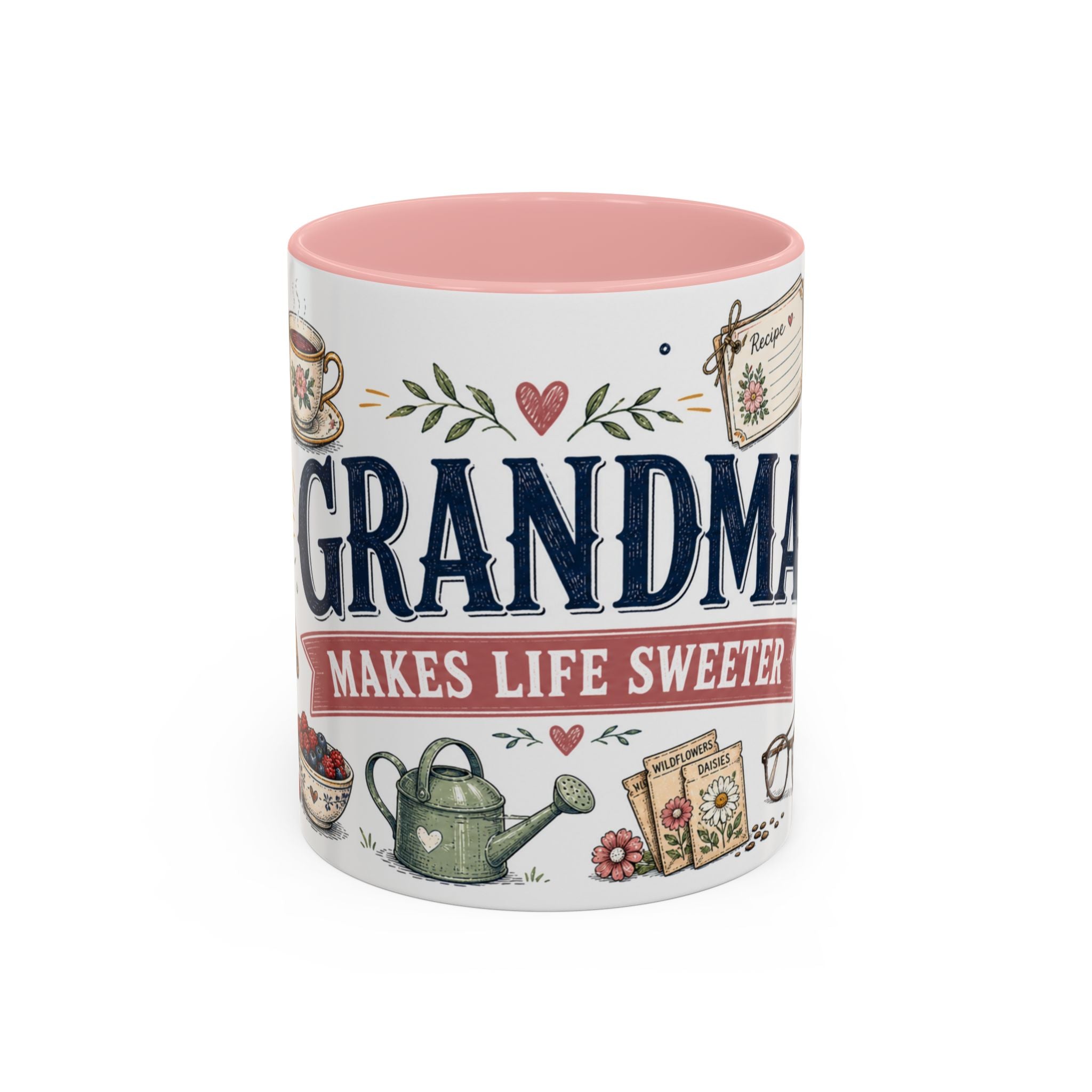 Grandma Makes Life Sweeter Coffee Mug | Gift From Grandkids | Accent Color Ceramic 11oz 15oz