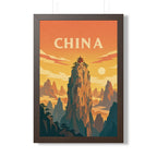 China Mountain Temple China Framed Poster | Vintage Travel Wall Art | Black Walnut White Frame | 16x24 20x30