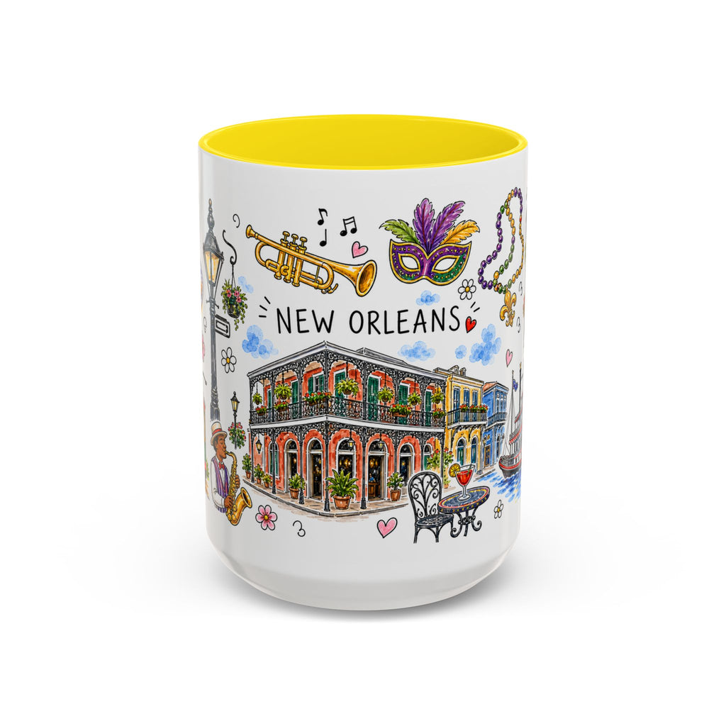 New Orleans Illustrated Travel Mug | City Souvenir Accent Coffee Mug | 11oz 15oz Ceramic Cup