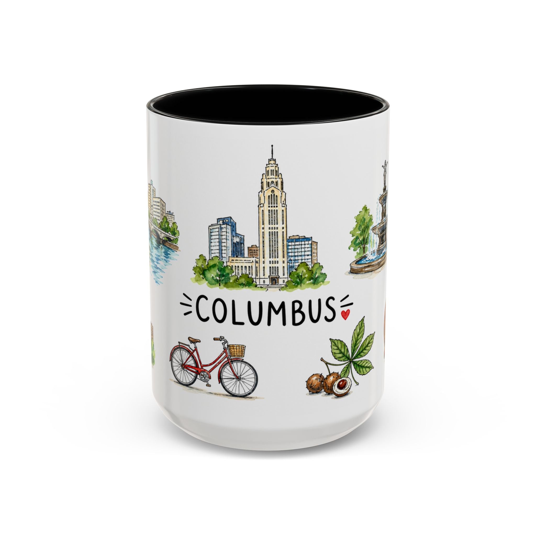 Columbus Illustrated Travel Mug | City Souvenir Accent Coffee Mug | 11oz 15oz Ceramic Cup