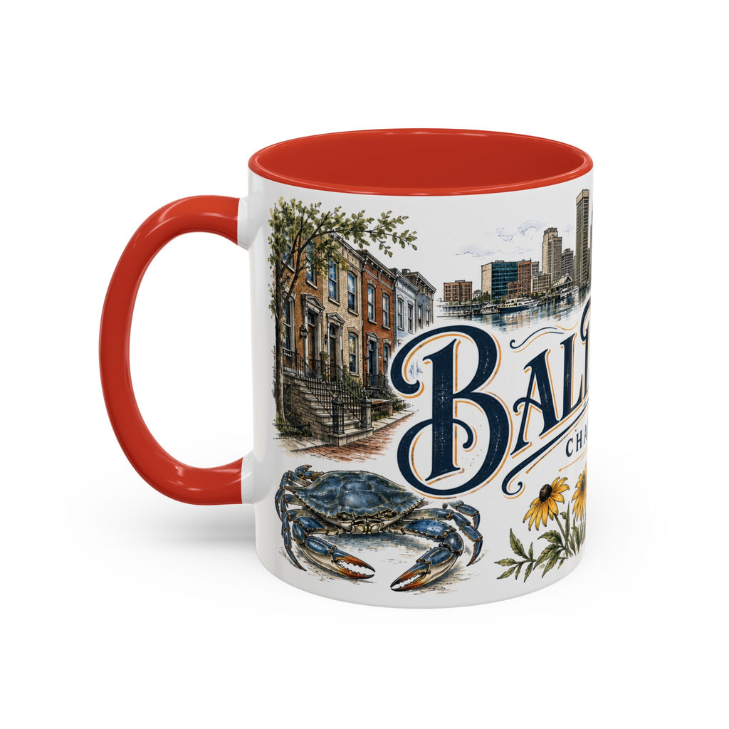 Baltimore Coffee Mug | United States Travel Souvenir | Vintage Illustrated City Gift | 11 oz 15 oz Accent Mug