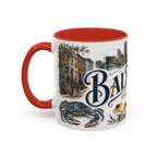 Baltimore Coffee Mug | United States Travel Souvenir | Vintage Illustrated City Gift | 11 oz 15 oz Accent Mug